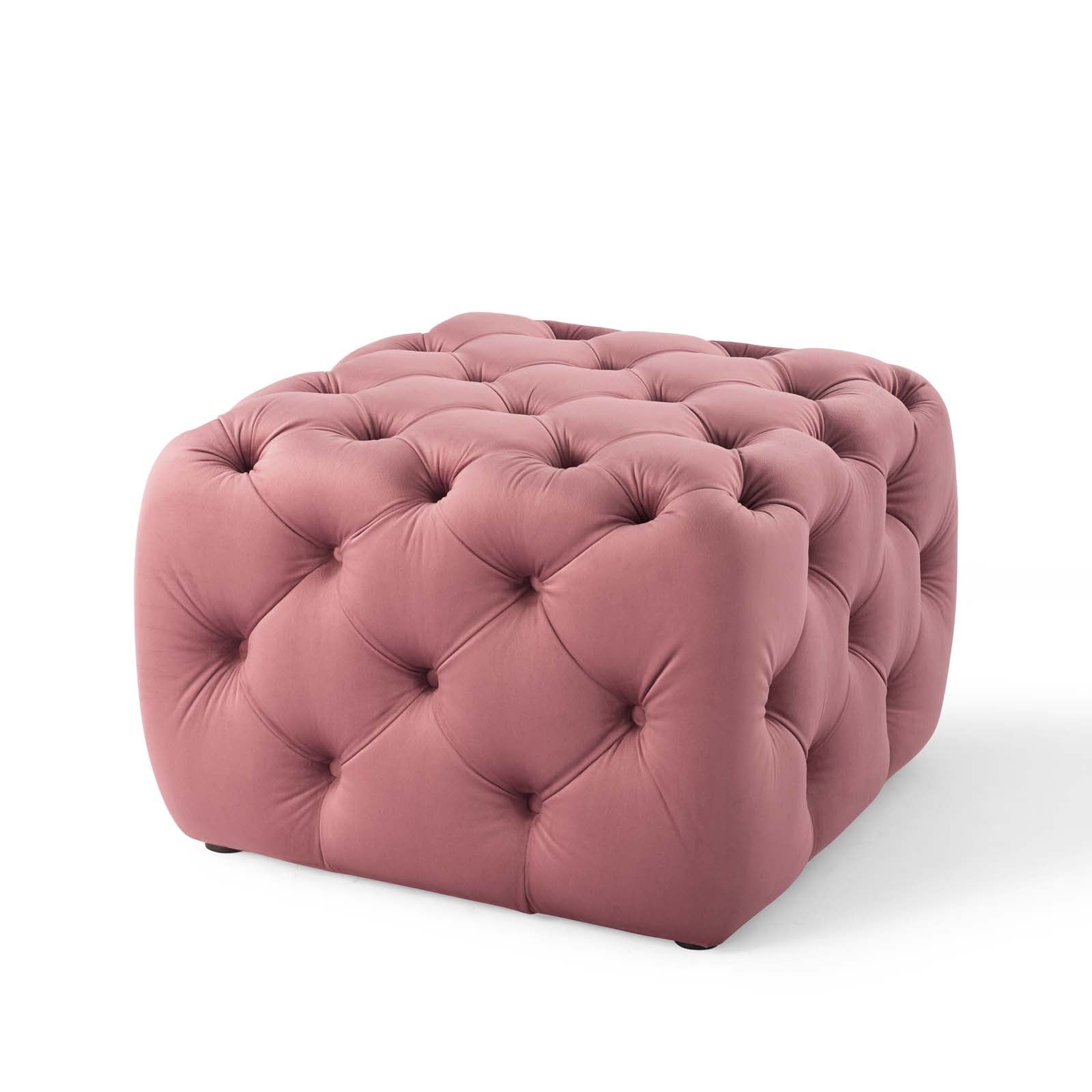 Amour Tufted Button Square Performance Velvet Ottoman