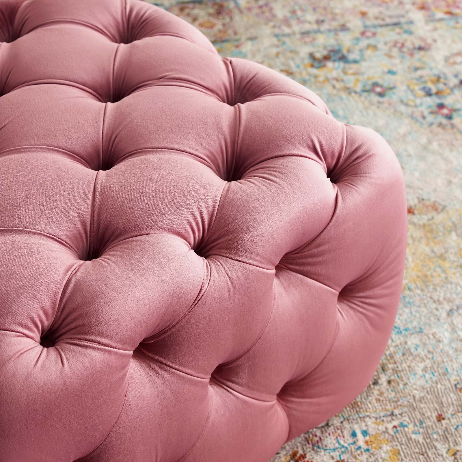 Amour Tufted Button Square Performance Velvet Ottoman