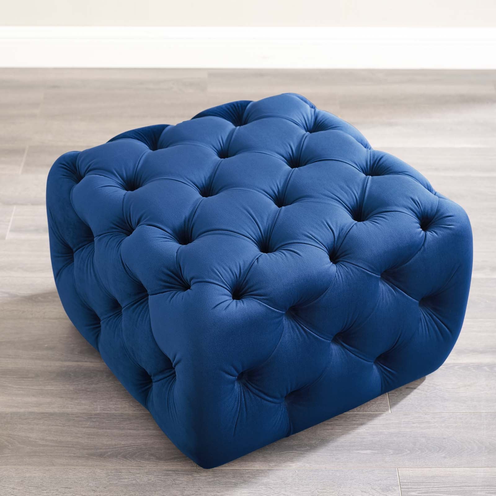 Amour Tufted Button Square Performance Velvet Ottoman