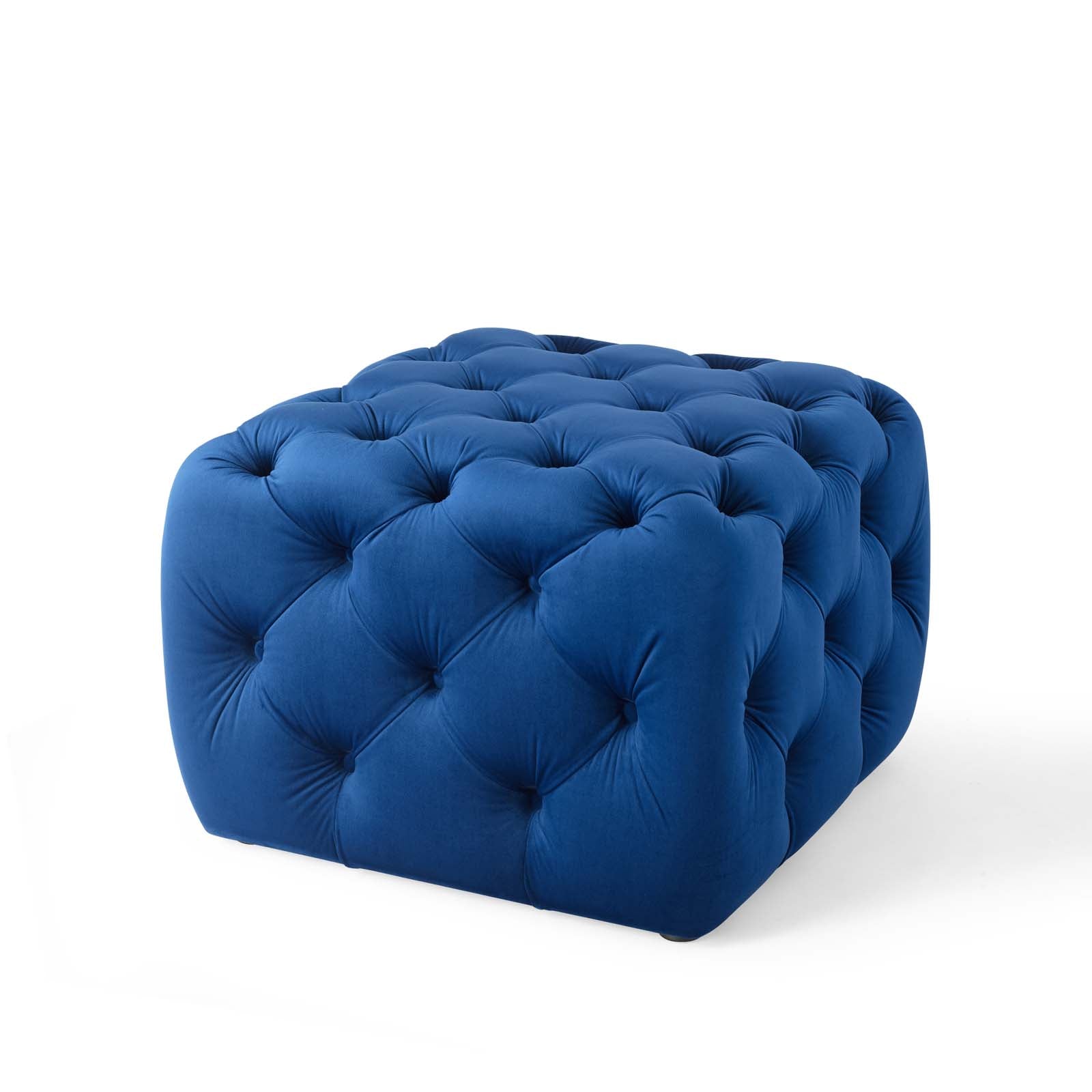 Amour Tufted Button Square Performance Velvet Ottoman