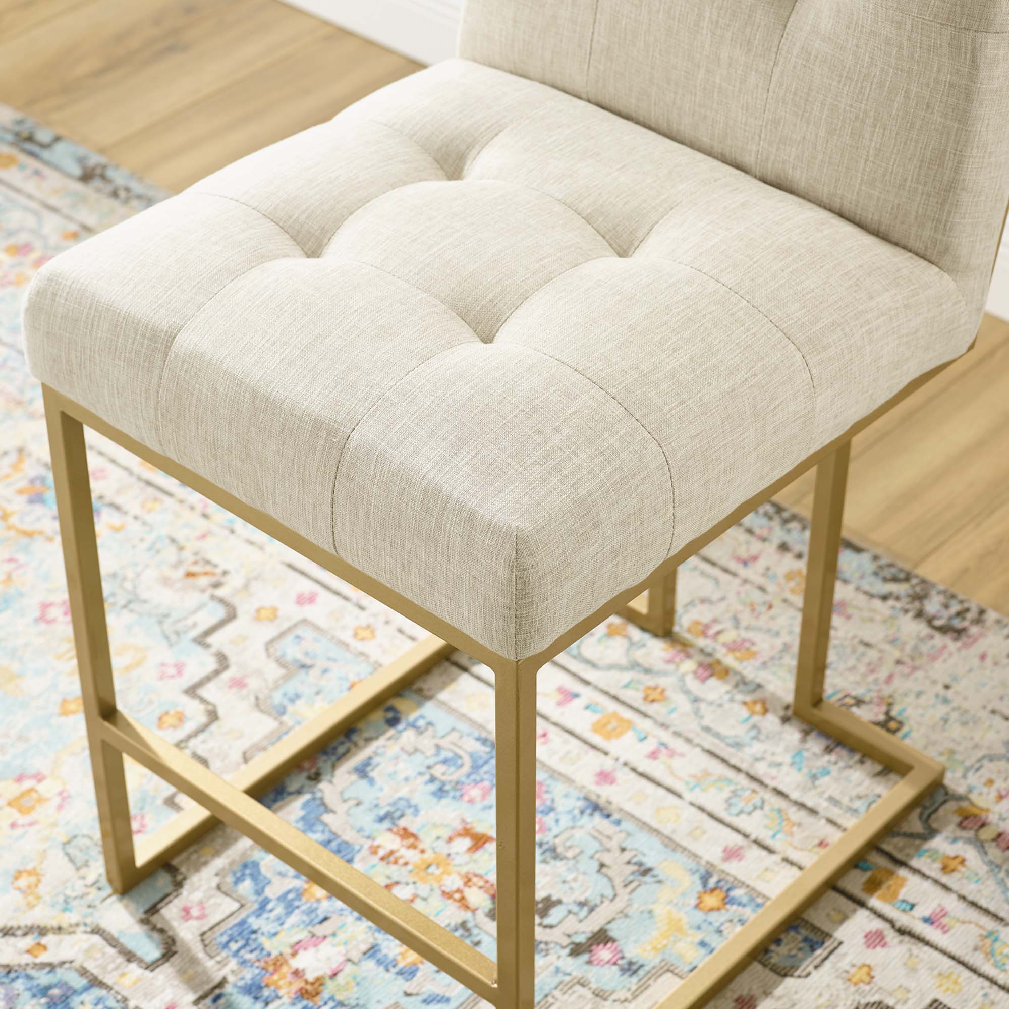 Privy Gold Stainless Steel Upholstered Fabric Counter Stool