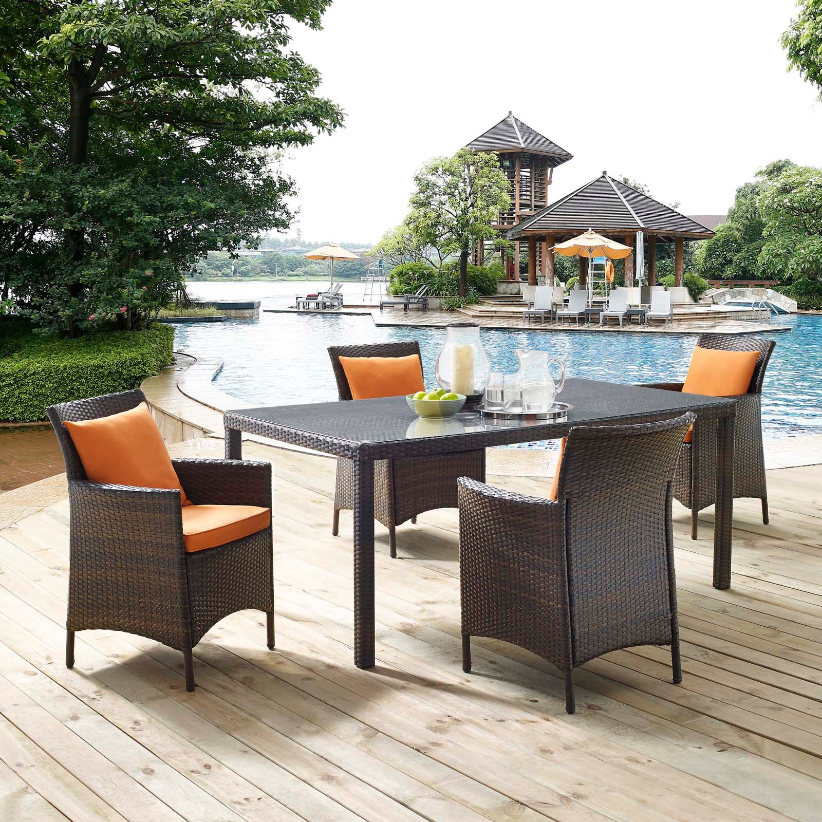 Conduit 5 Piece Outdoor Patio Wicker Rattan Set