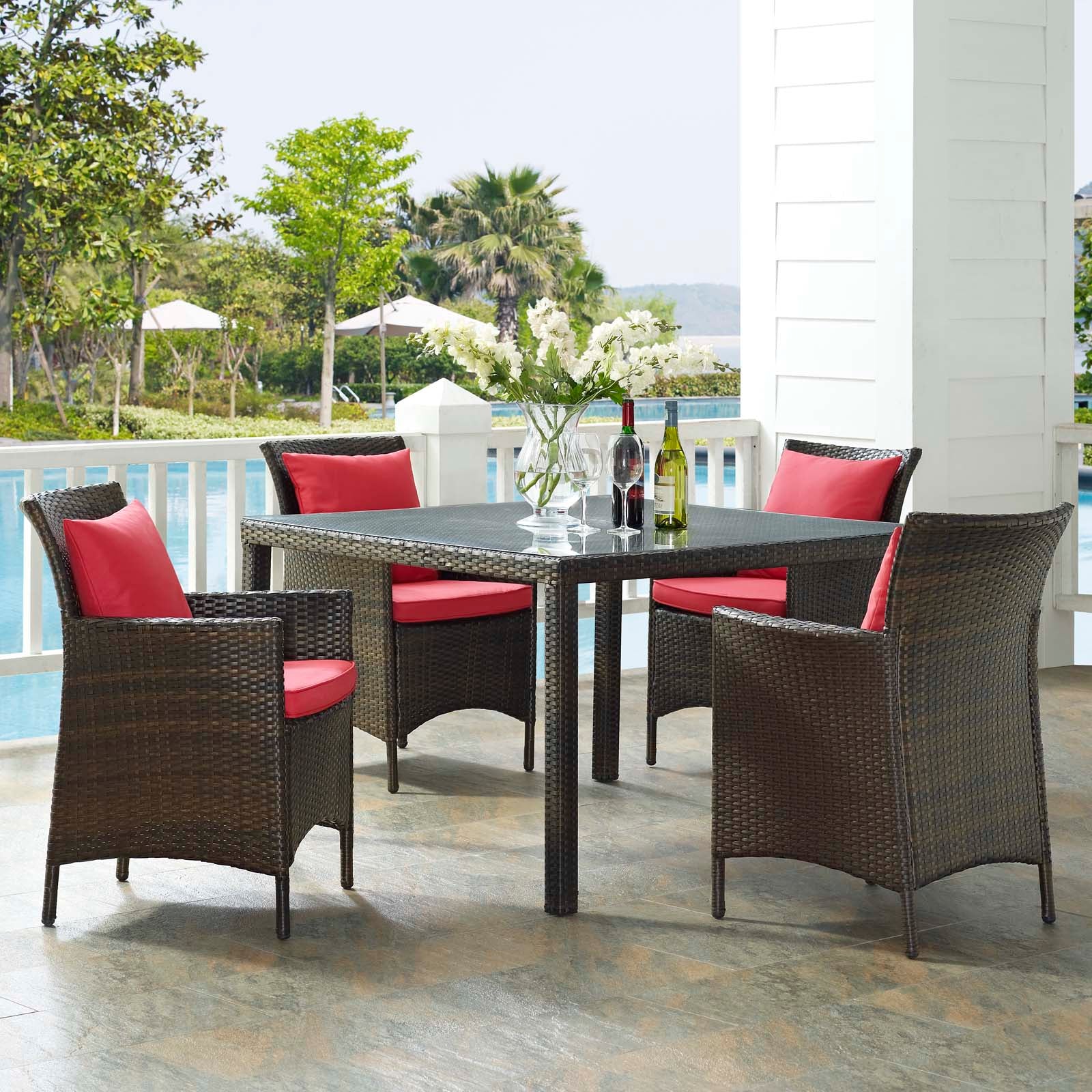 Conduit 5 Piece Outdoor Patio Wicker Rattan Set