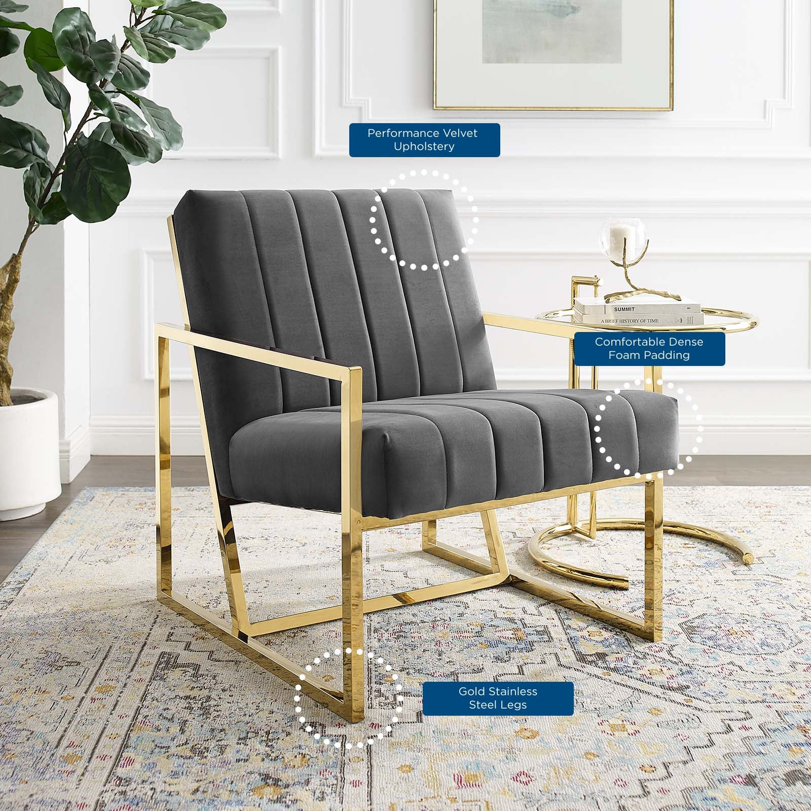 Inspire Channel Tufted Performance Velvet Armchair