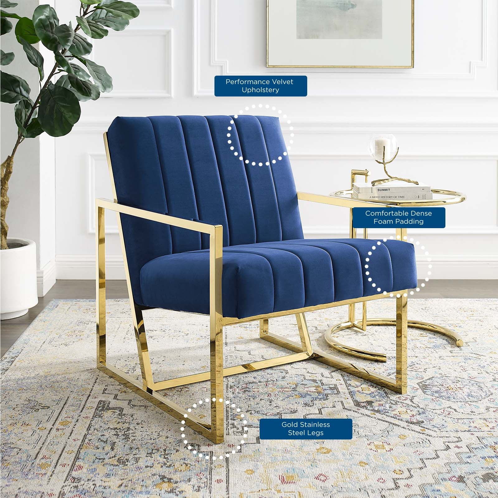 Inspire Channel Tufted Performance Velvet Armchair