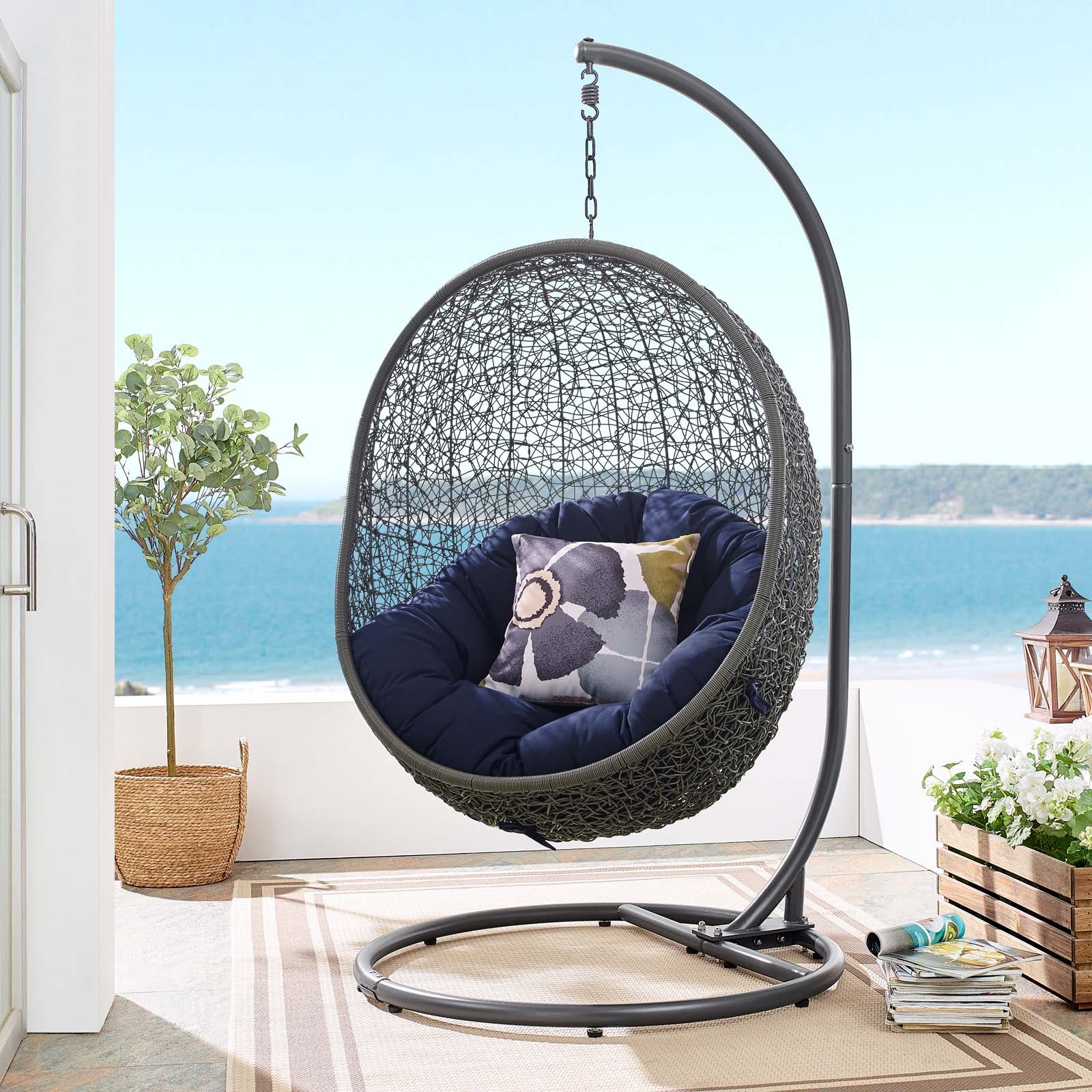 Hide Outdoor Patio Sunbrella® Swing Chair With Stand