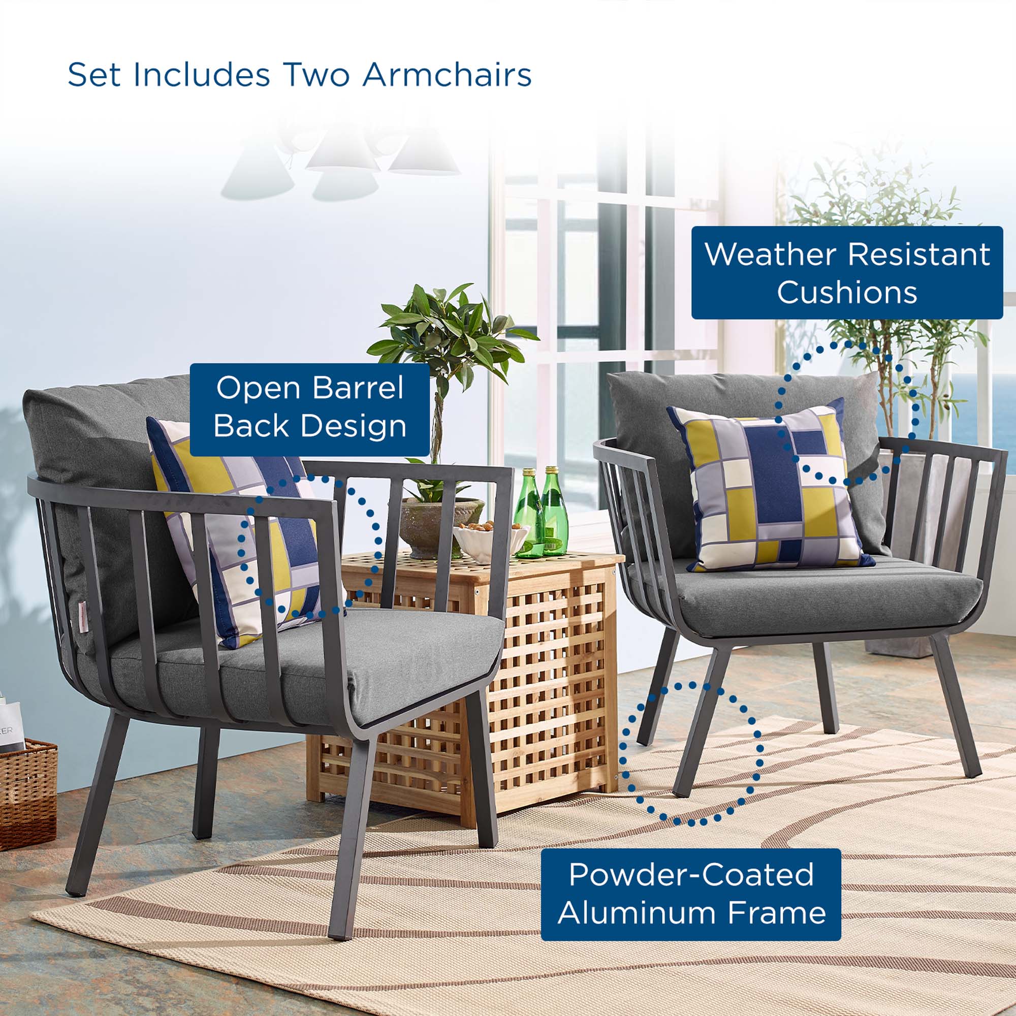 Riverside Outdoor Patio Aluminum Armchair Set of 2