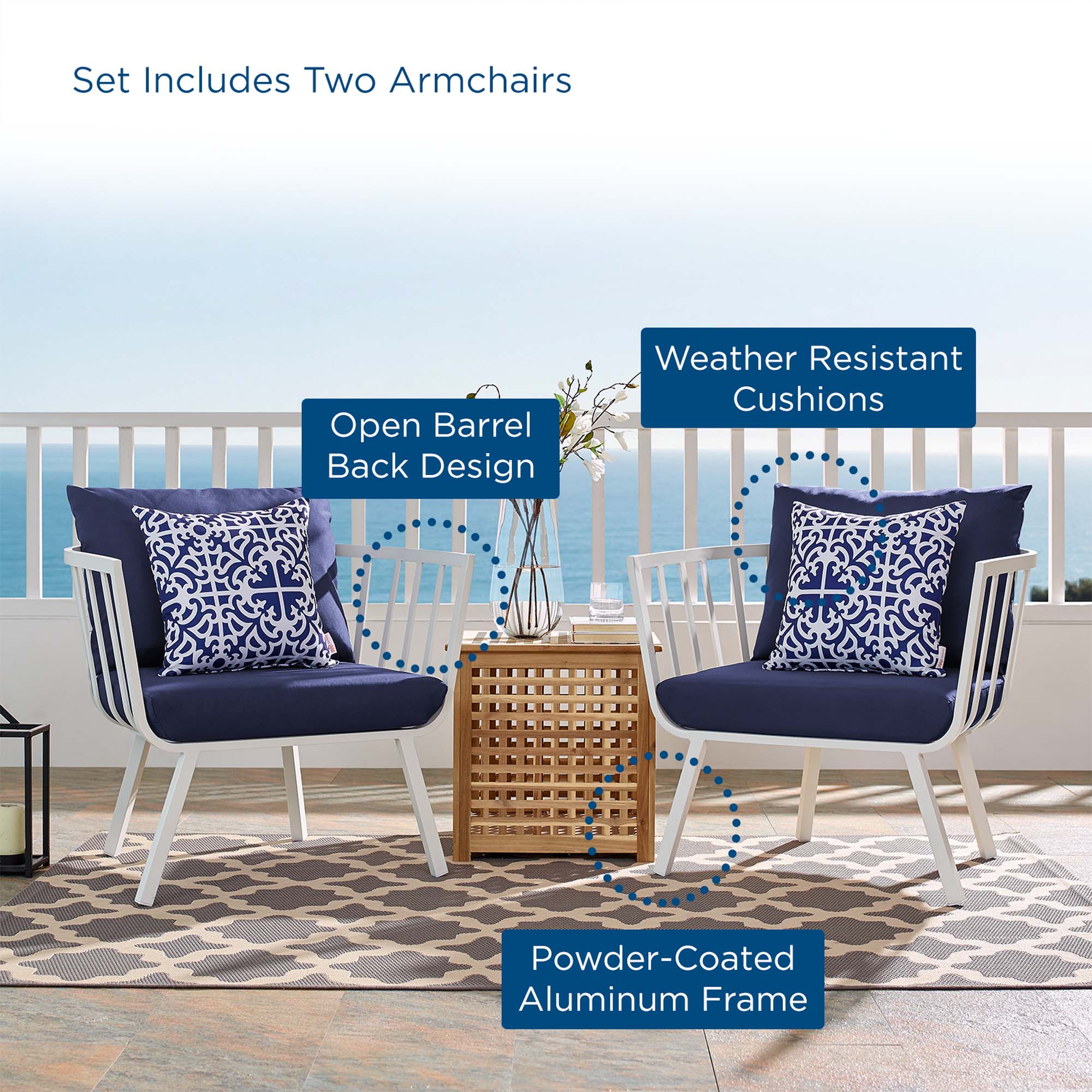 Riverside Outdoor Patio Aluminum Armchair Set of 2