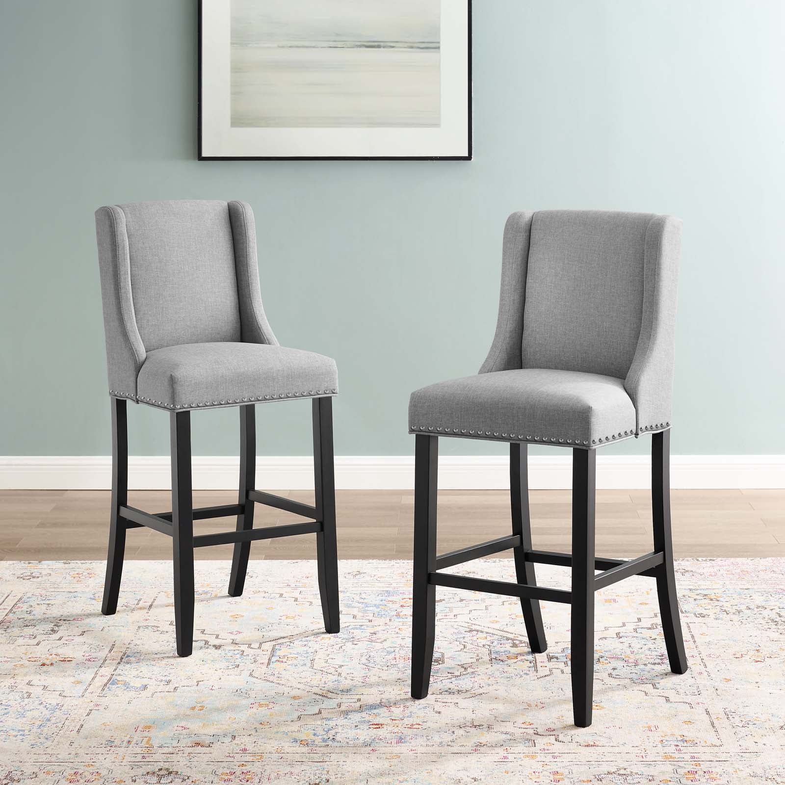 Baron Bar Stool Upholstered Fabric Set of 2