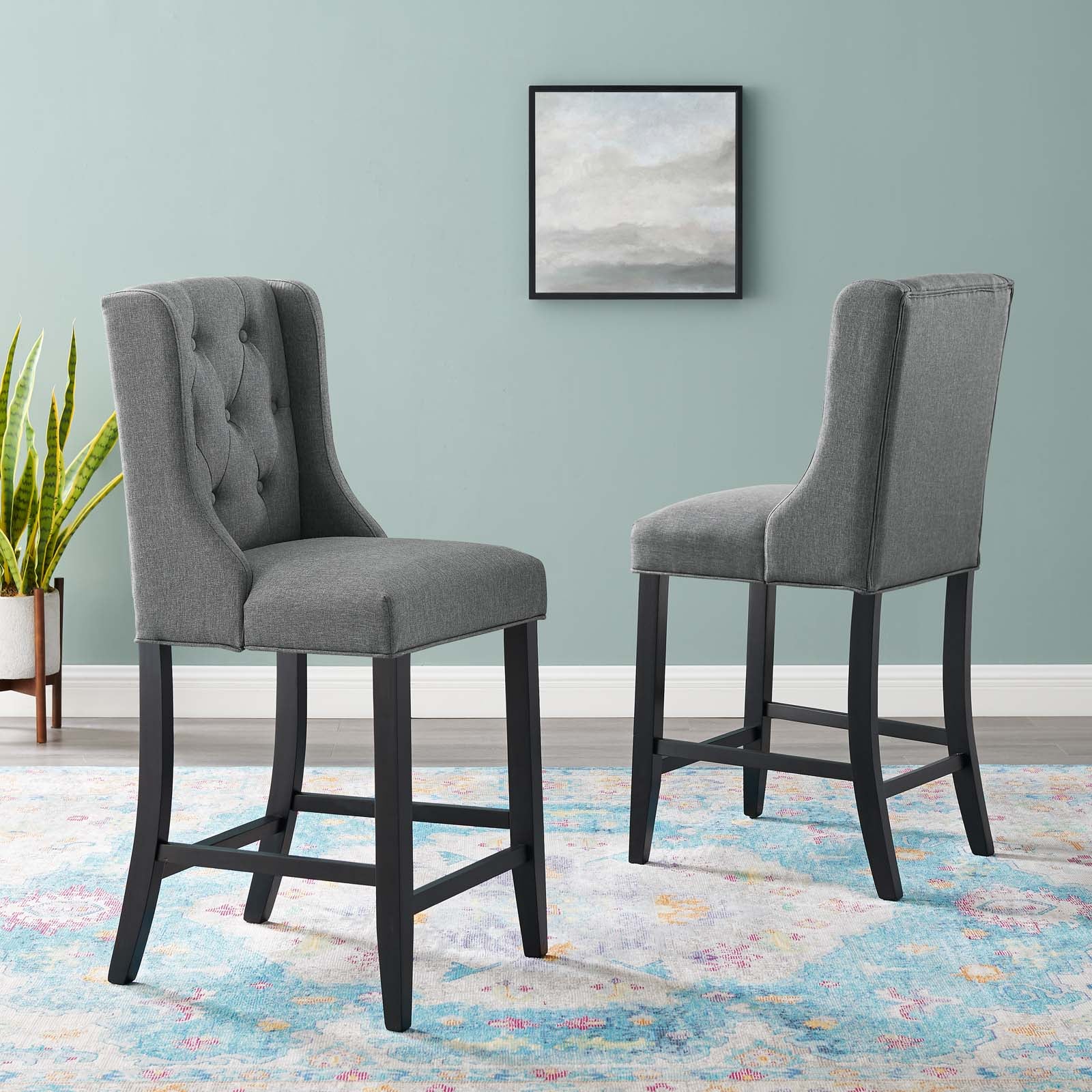 Baronet Counter Bar Stool Upholstered Fabric Set of 2