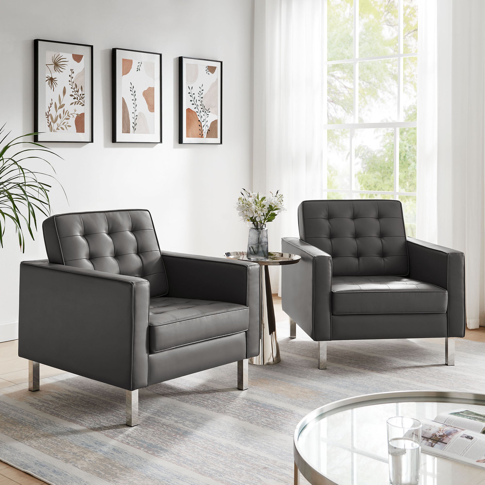 Loft Tufted Vegan Leather Armchairs - Set of 2