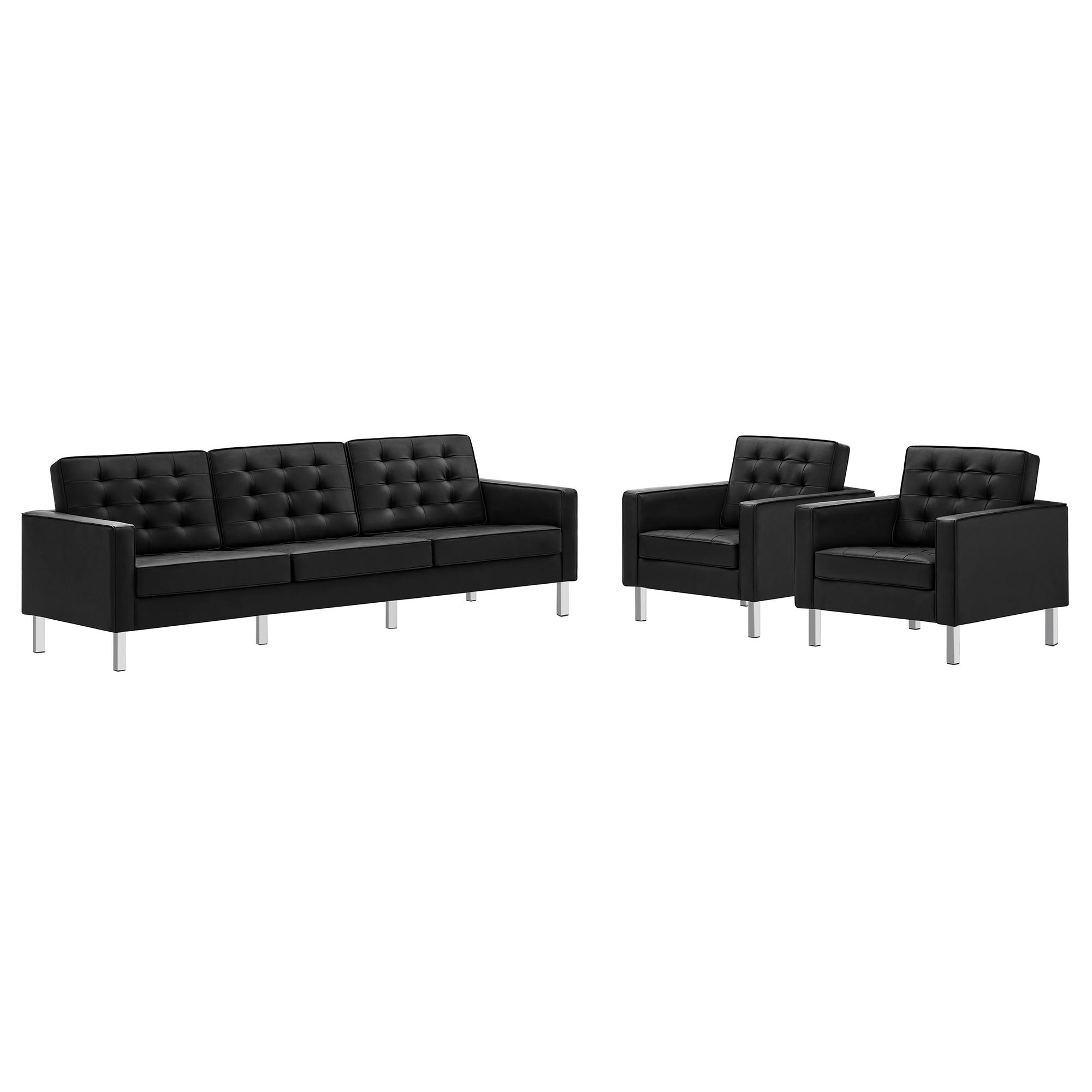 Loft Tufted Vegan Leather 3-Piece Furniture Set