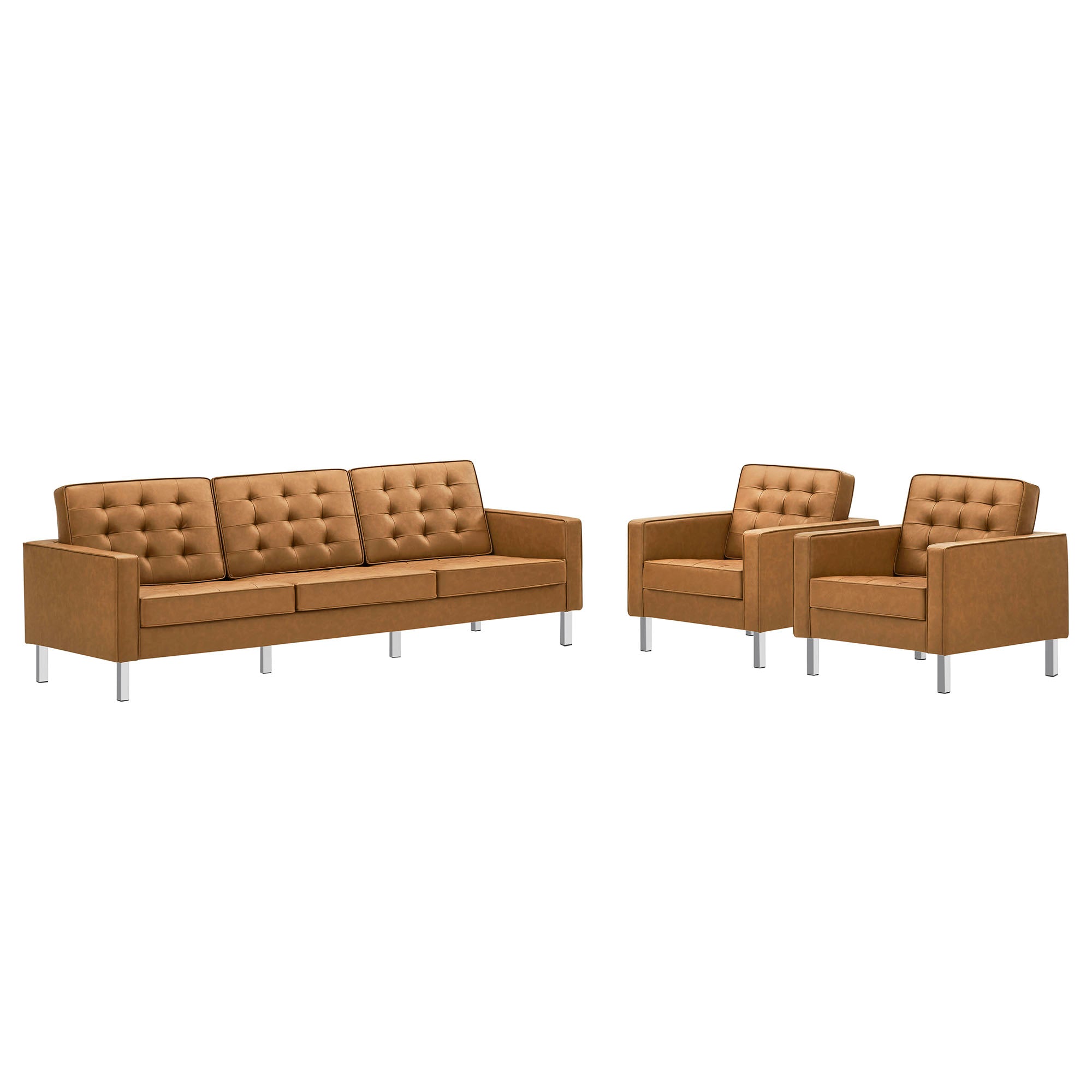 Loft Tufted Vegan Leather 3-Piece Furniture Set