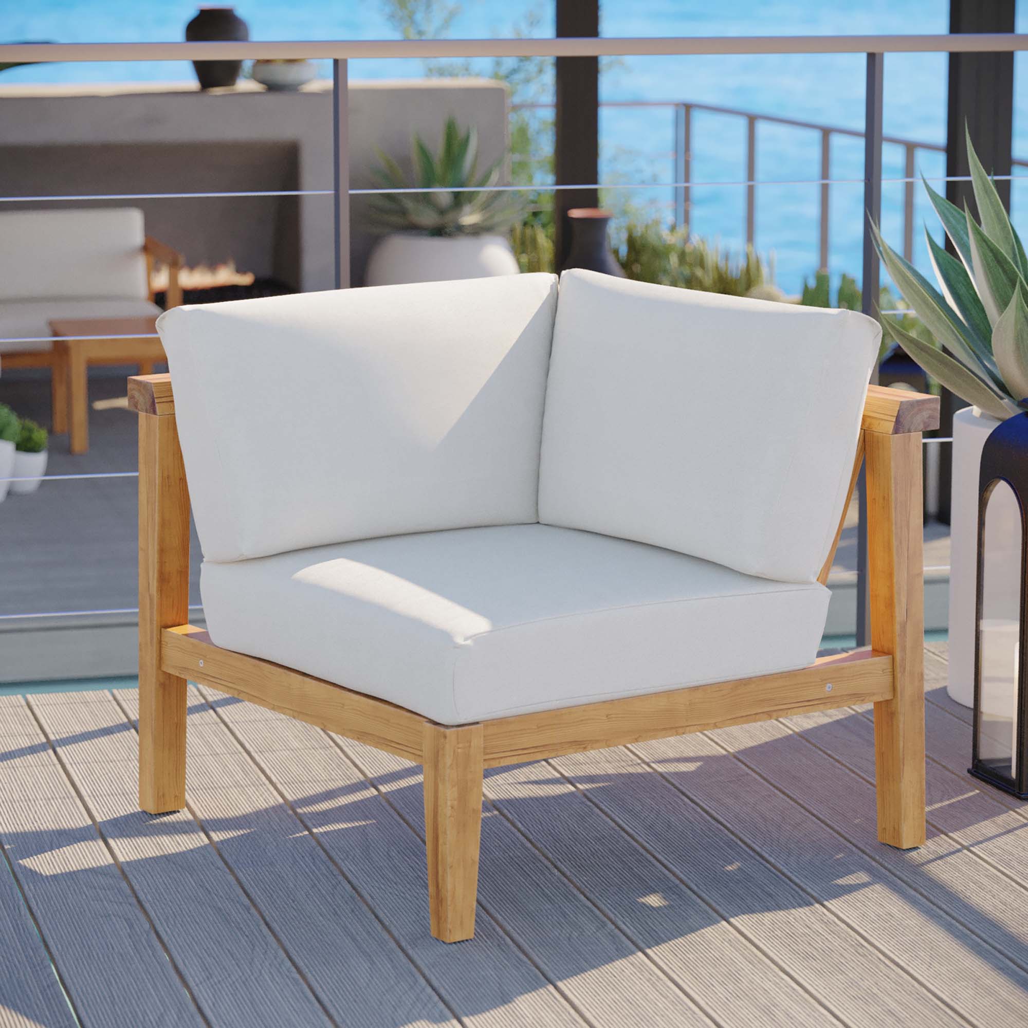 Bayport Outdoor Patio Teak Wood Corner Chair