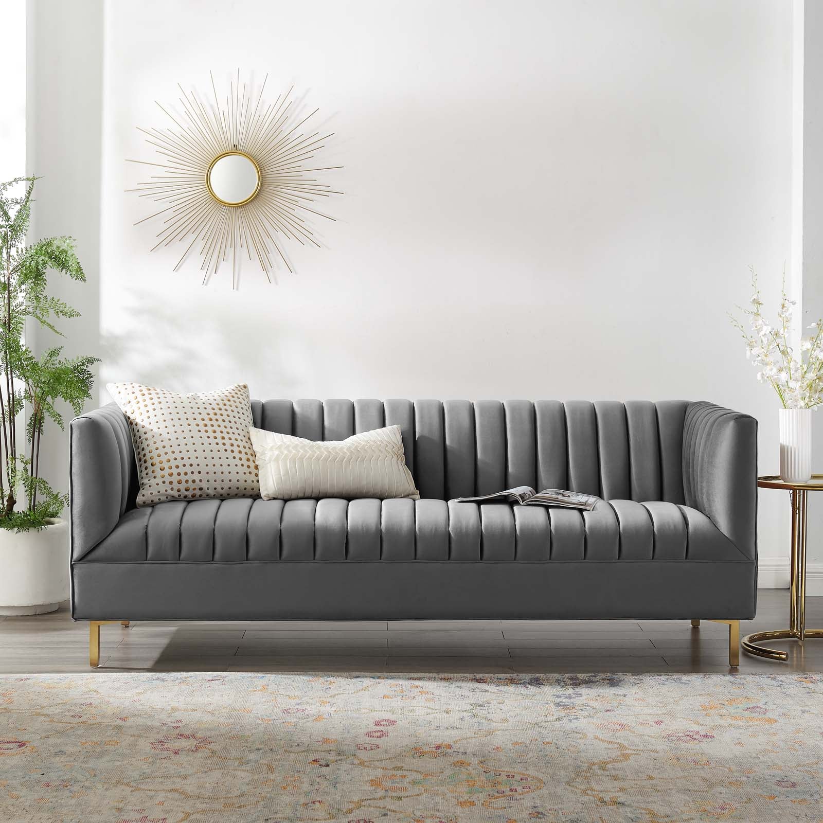 Shift Channel Tufted Performance Velvet Sofa