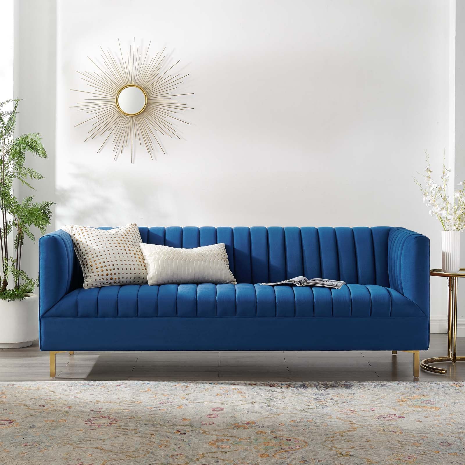 Shift Channel Tufted Performance Velvet Sofa