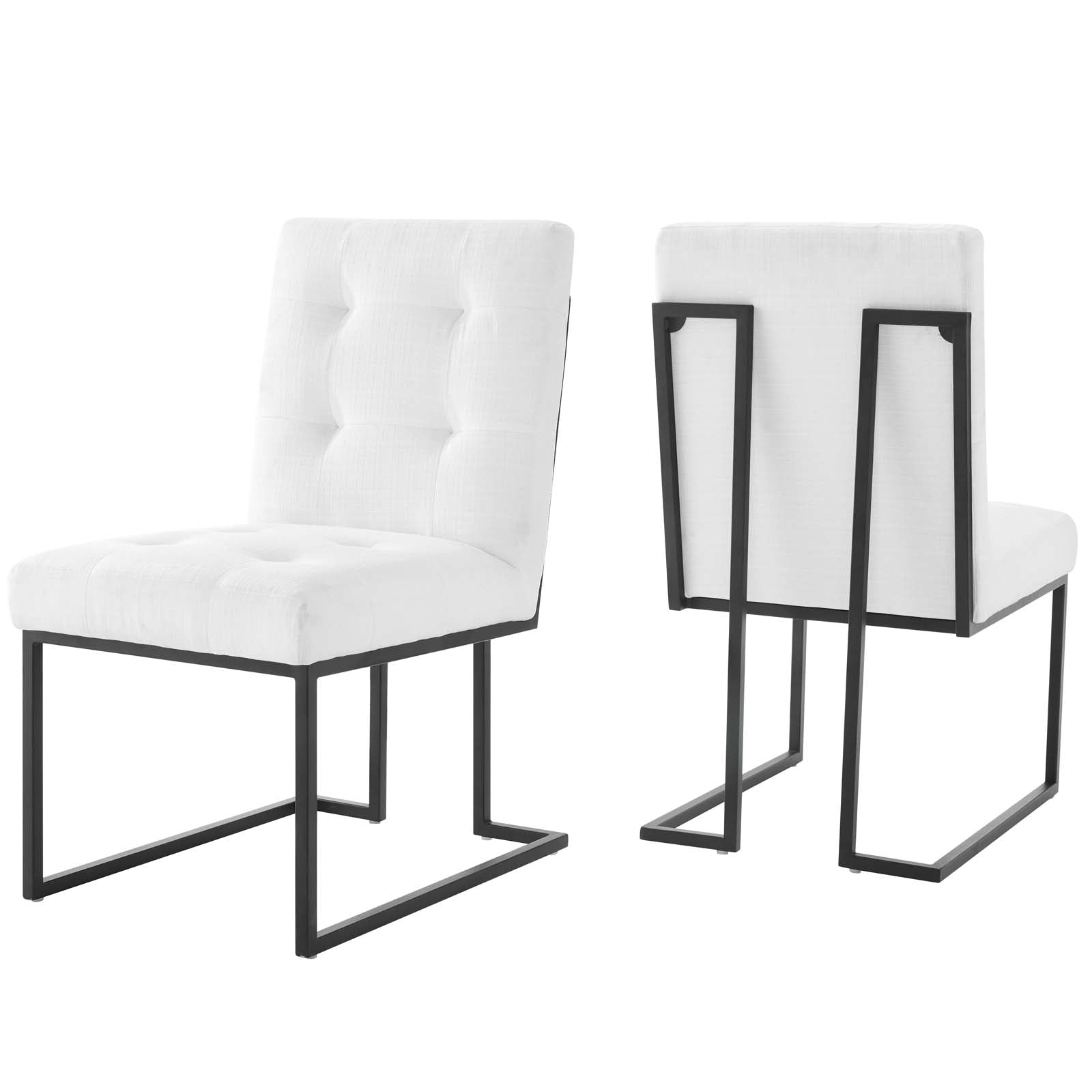 Privy Black Stainless Steel Upholstered Fabric Dining Chair Set of 2