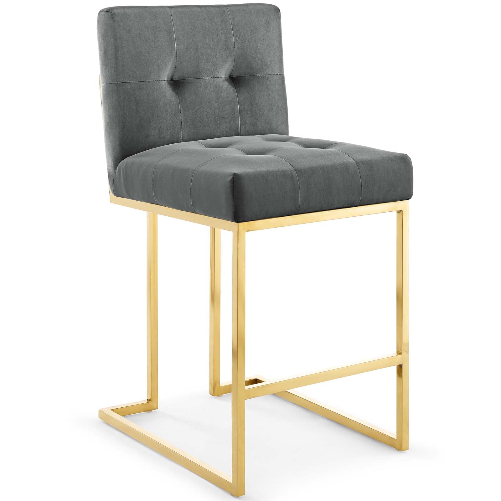 Privy Gold Stainless Steel Performance Velvet Counter Stool Set of 2