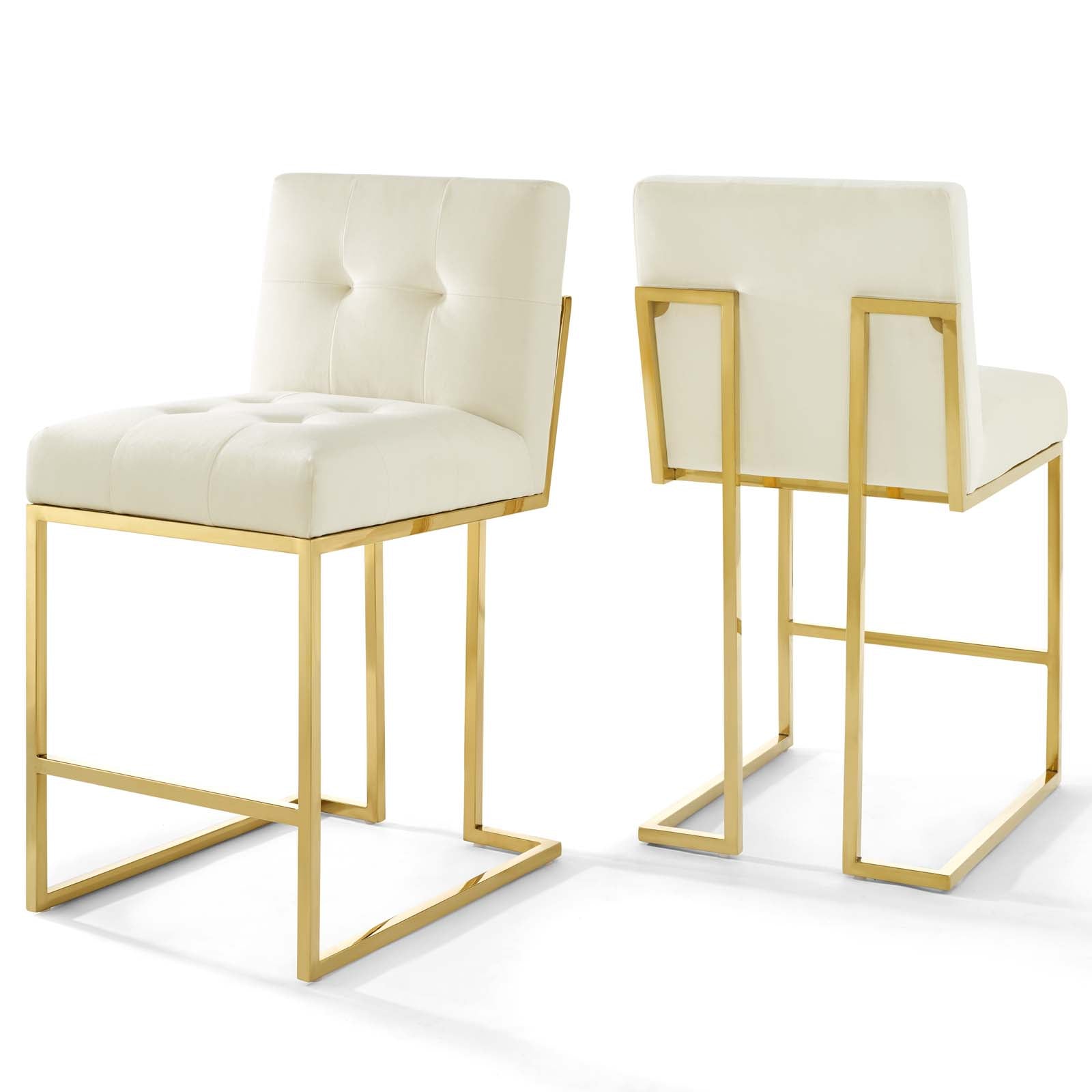 Privy Gold Stainless Steel Performance Velvet Counter Stool Set of 2