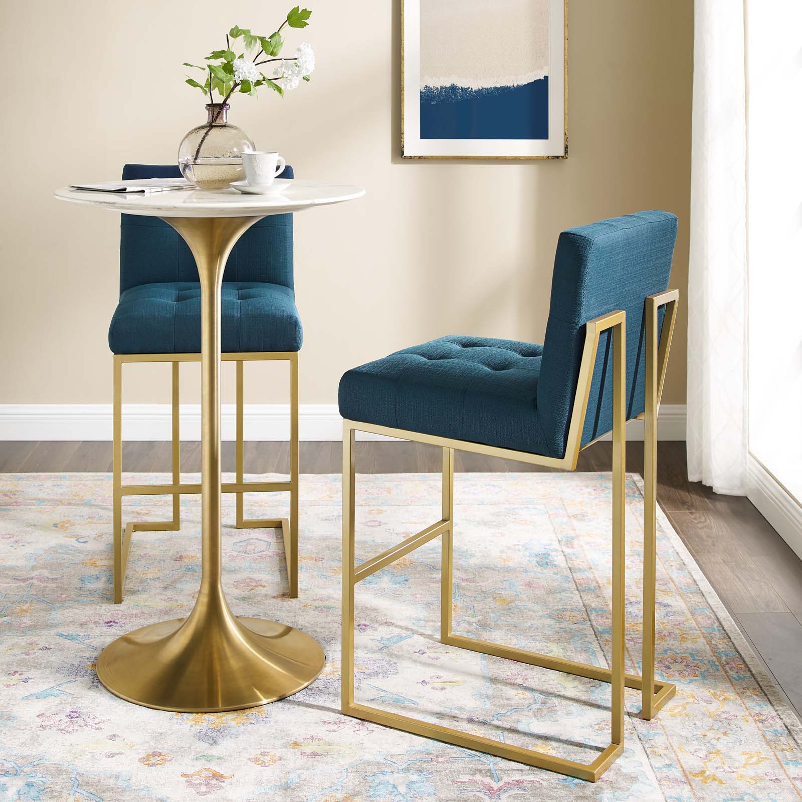 Privy Gold Stainless Steel Upholstered Fabric Bar Stool Set of 2