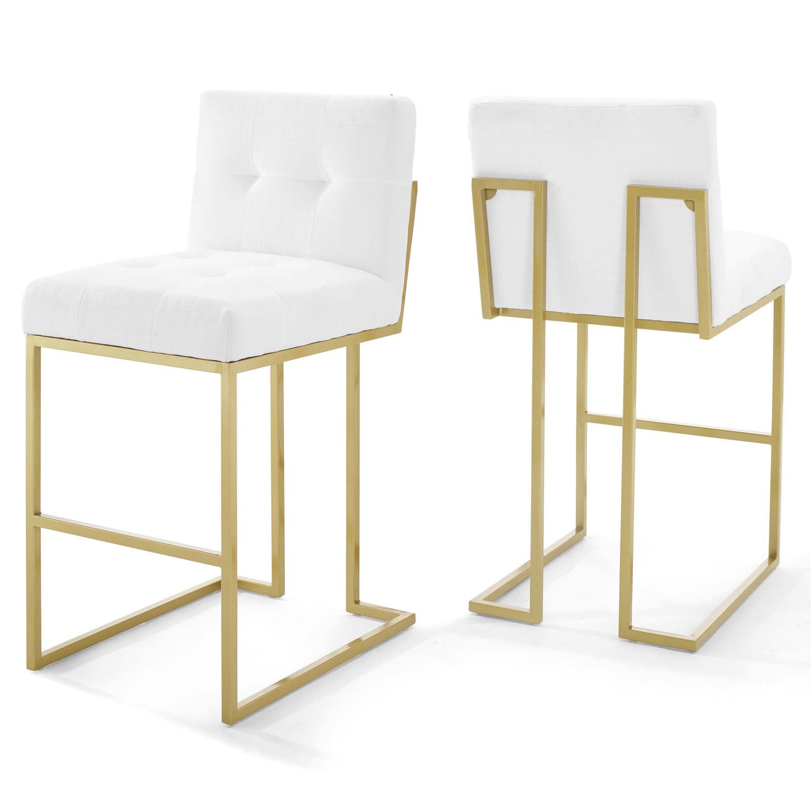 Privy Gold Stainless Steel Upholstered Fabric Bar Stool Set of 2