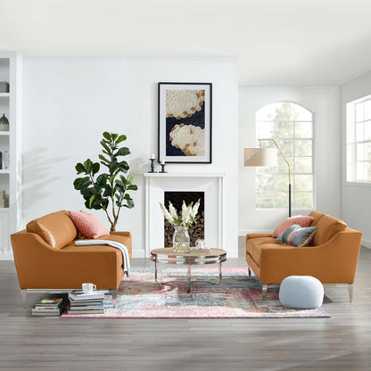 Harness Stainless Steel Base Leather Sofa and Loveseat Set