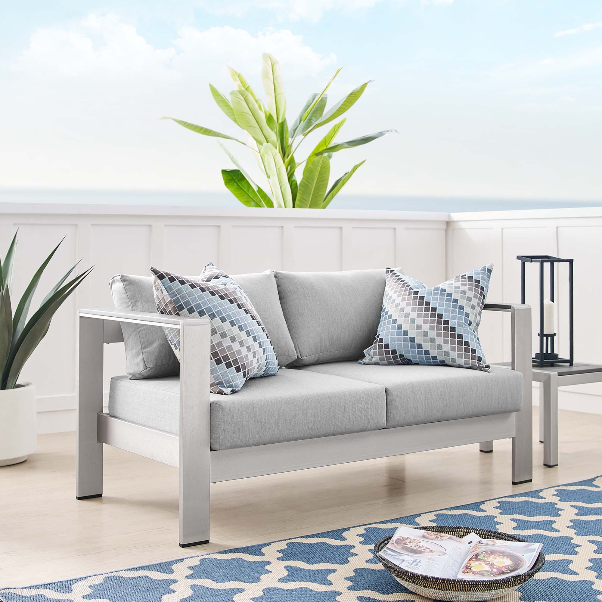 Shore Sunbrella® Fabric Aluminum Outdoor Patio Loveseat