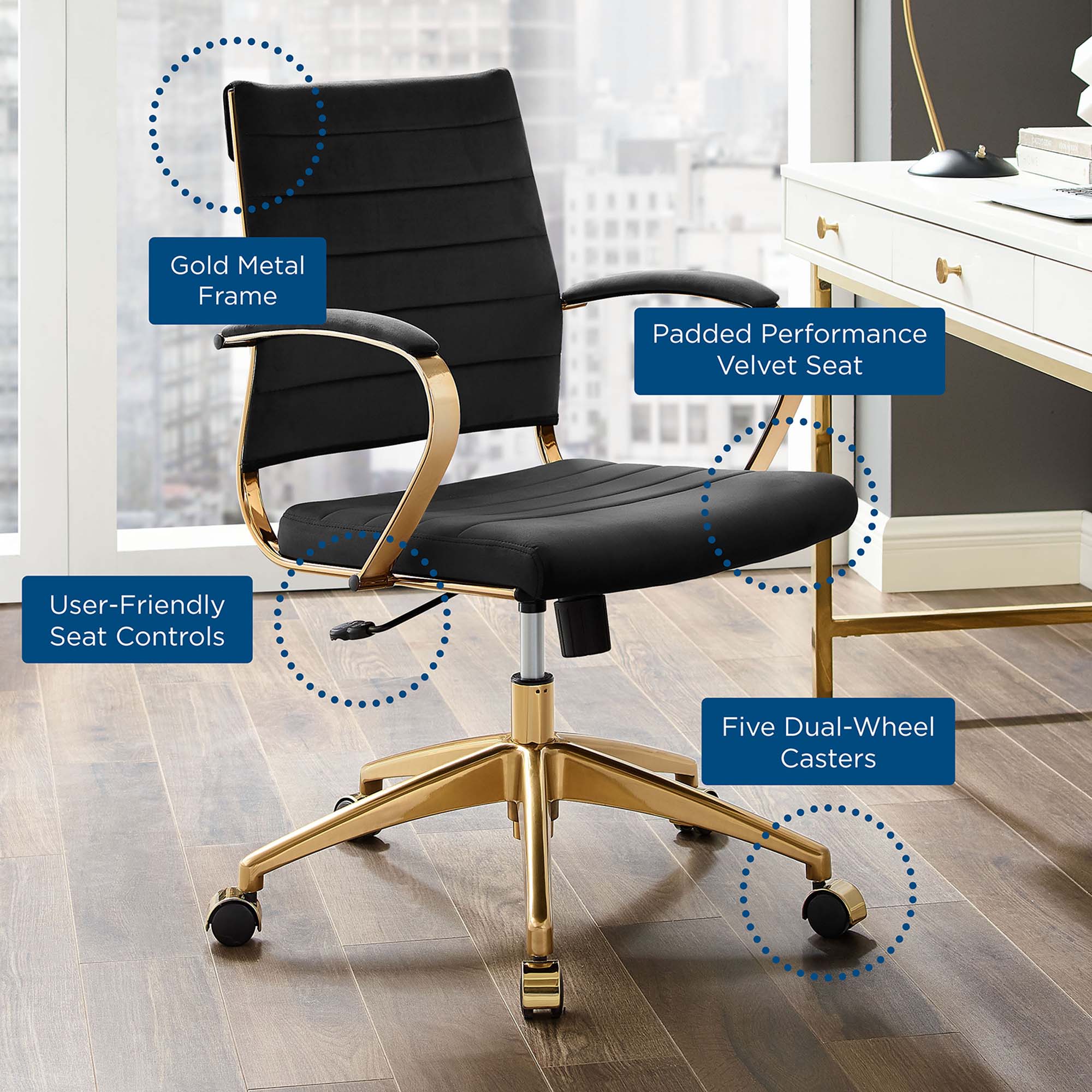 Jive Mid Back Performance Velvet Office Chair