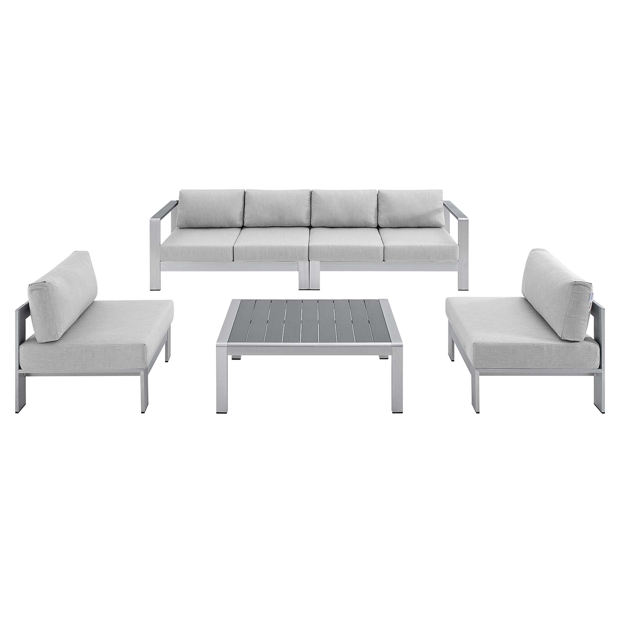 Shore Sunbrella® Fabric Outdoor Patio Aluminum 5 Piece Sectional Sofa Set