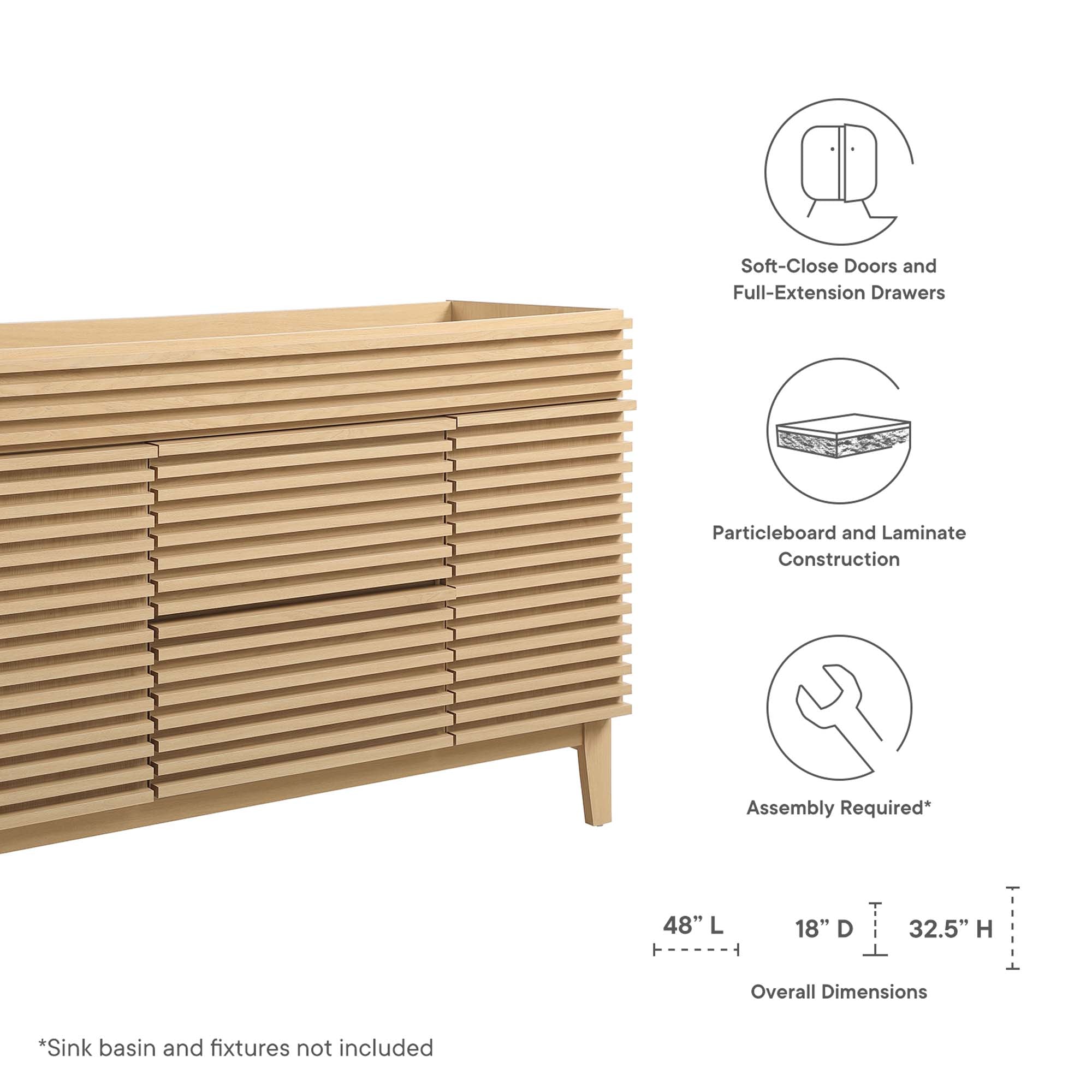 Render 48" Single Sink Compatible (not included) Bathroom Vanity Cabinet