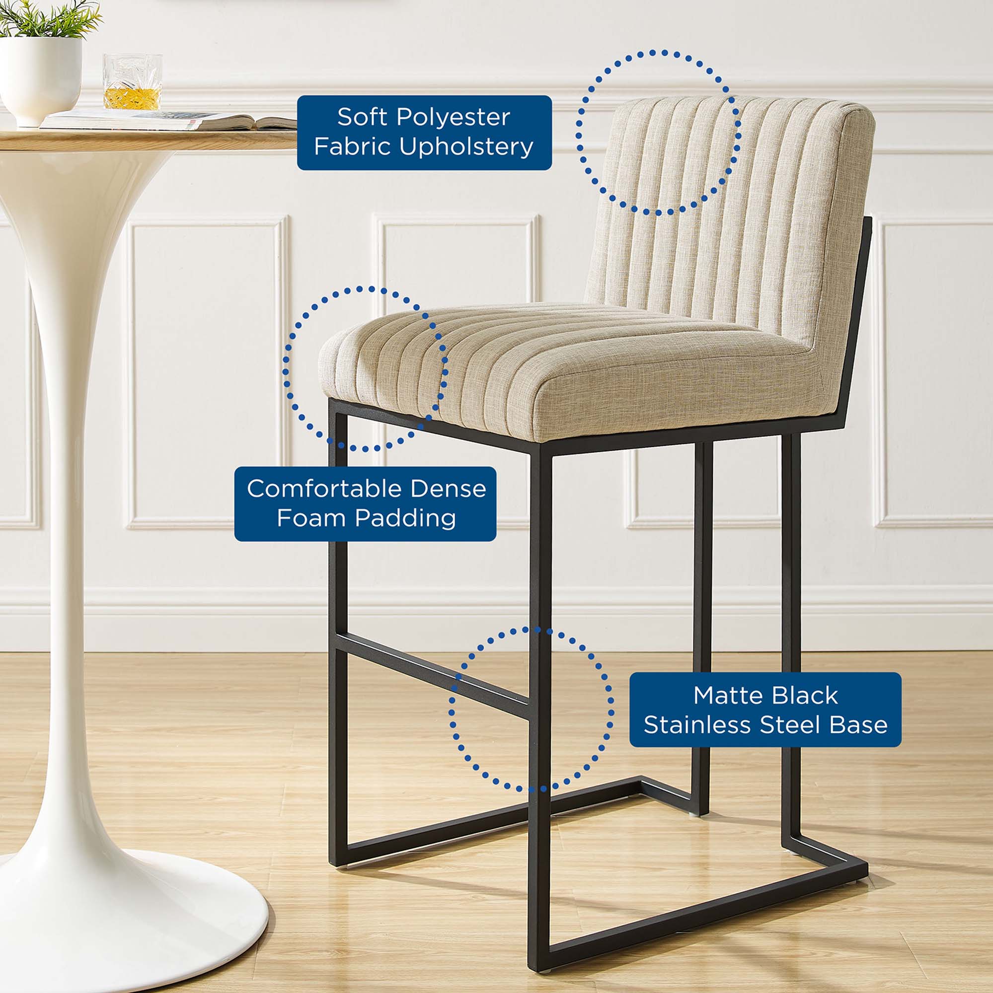 Indulge Channel Tufted Fabric Bar Stool