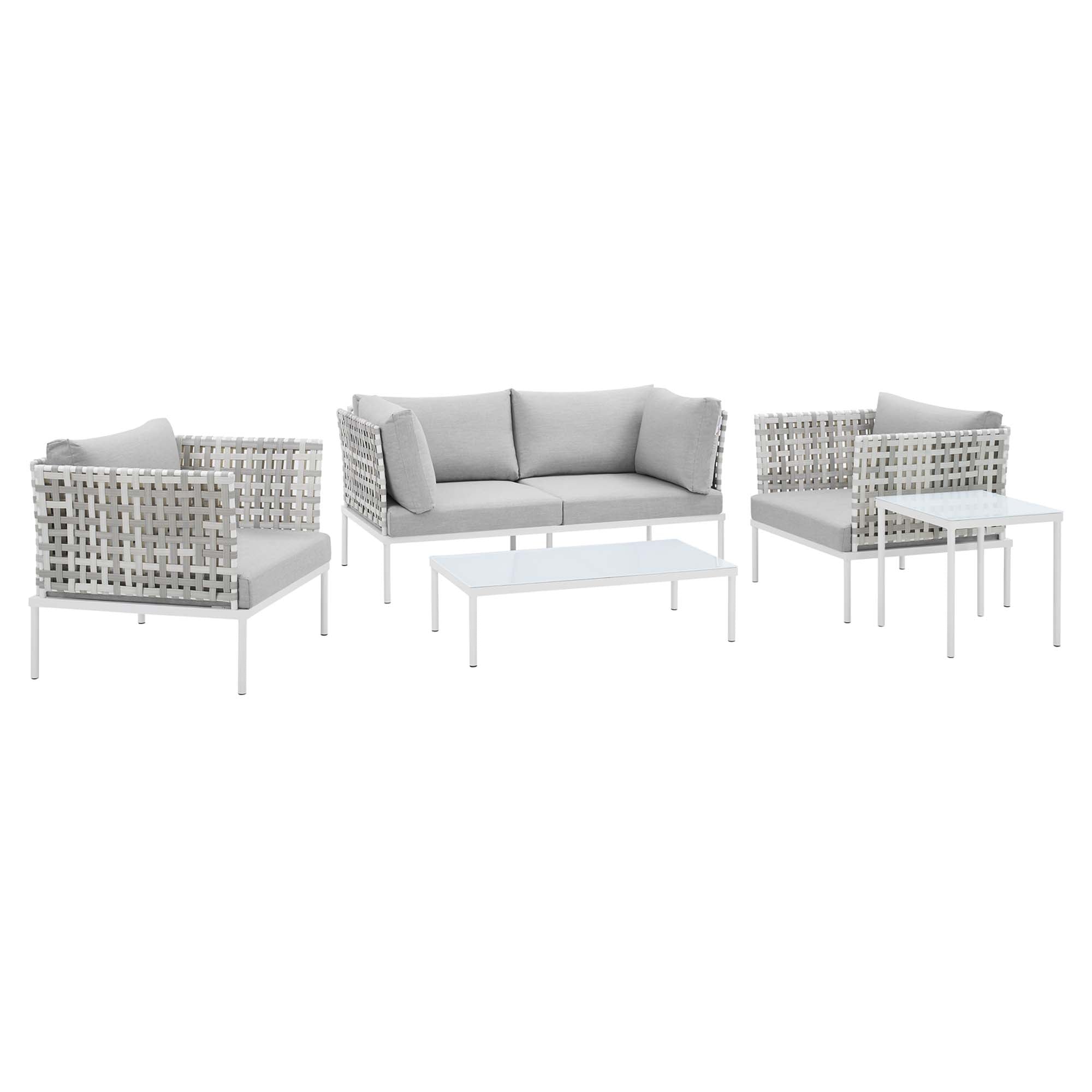 Harmony 5-Piece  Sunbrella® Basket Weave Outdoor Patio Aluminum Seating Set