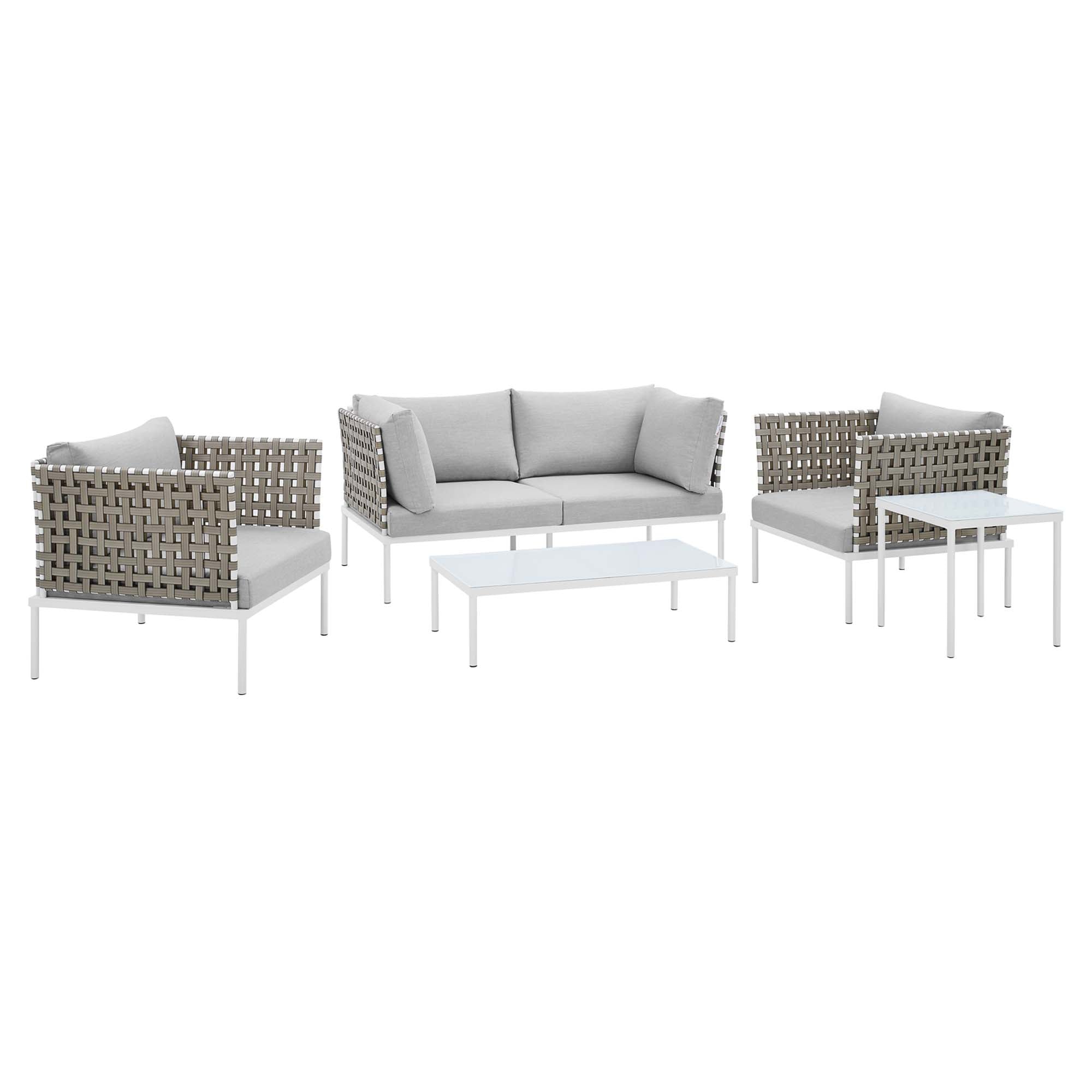 Harmony 5-Piece  Sunbrella® Basket Weave Outdoor Patio Aluminum Seating Set