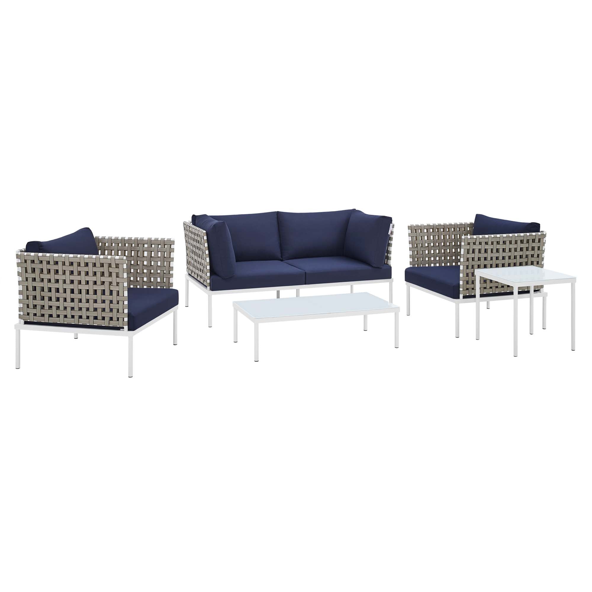 Harmony 5-Piece  Sunbrella® Basket Weave Outdoor Patio Aluminum Seating Set