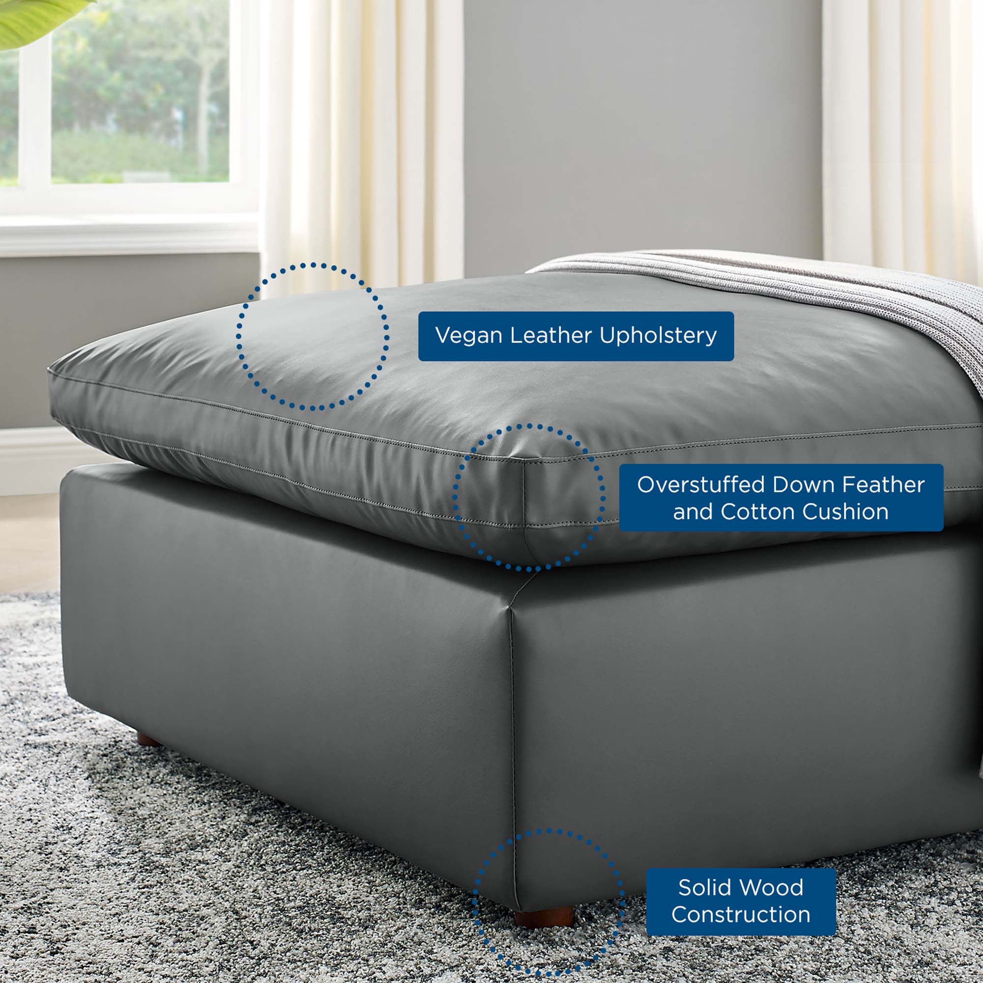 Commix Down Filled Overstuffed Vegan Leather Ottoman