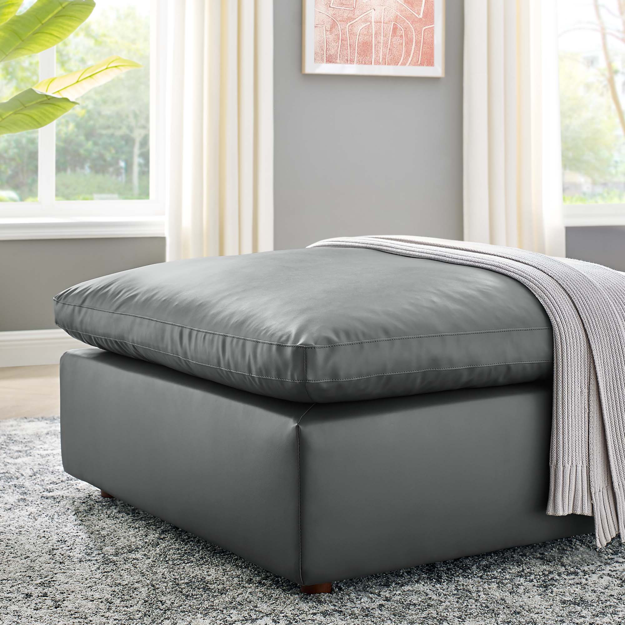 Commix Down Filled Overstuffed Vegan Leather Ottoman