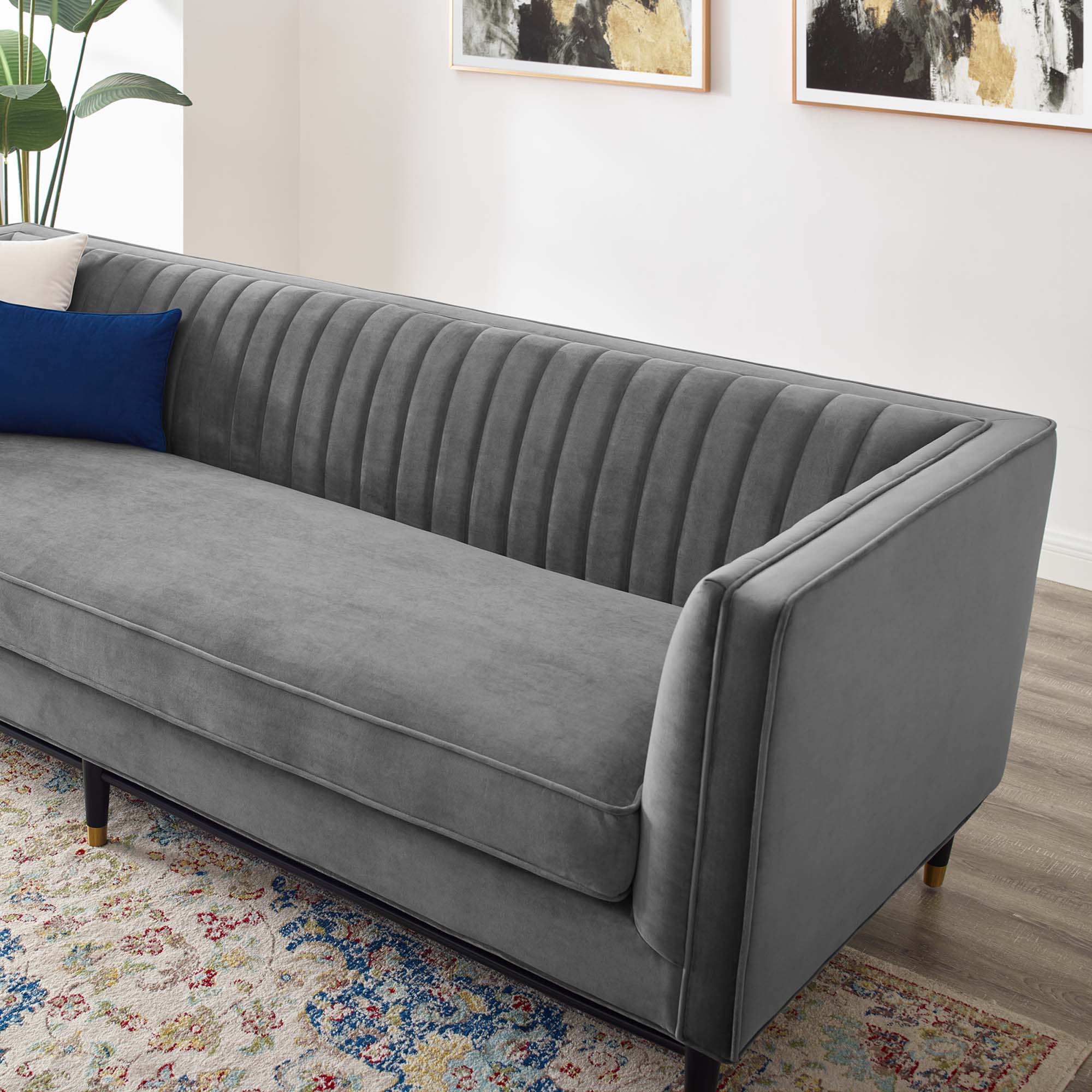 Devote Channel Tufted Performance Velvet Sofa