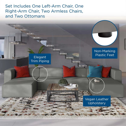 Mingle Vegan Leather 4-Piece Sofa and 2 Ottomans Set