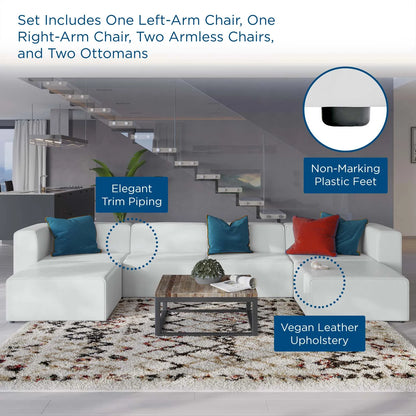 Mingle Vegan Leather 4-Piece Sofa and 2 Ottomans Set