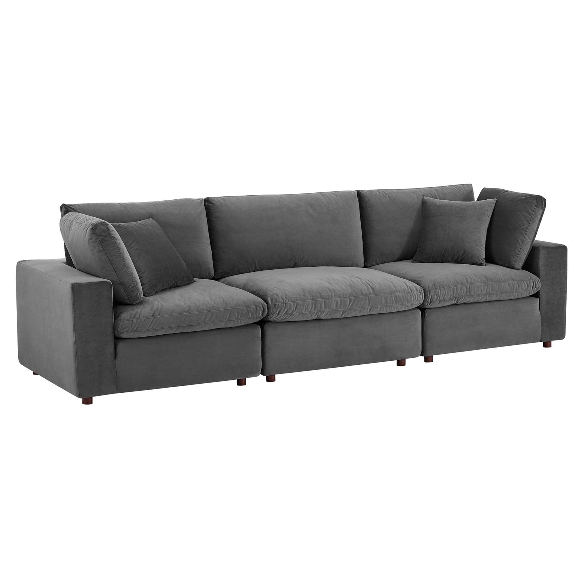 Commix Down Filled Overstuffed Performance Velvet 3-Seater Sofa