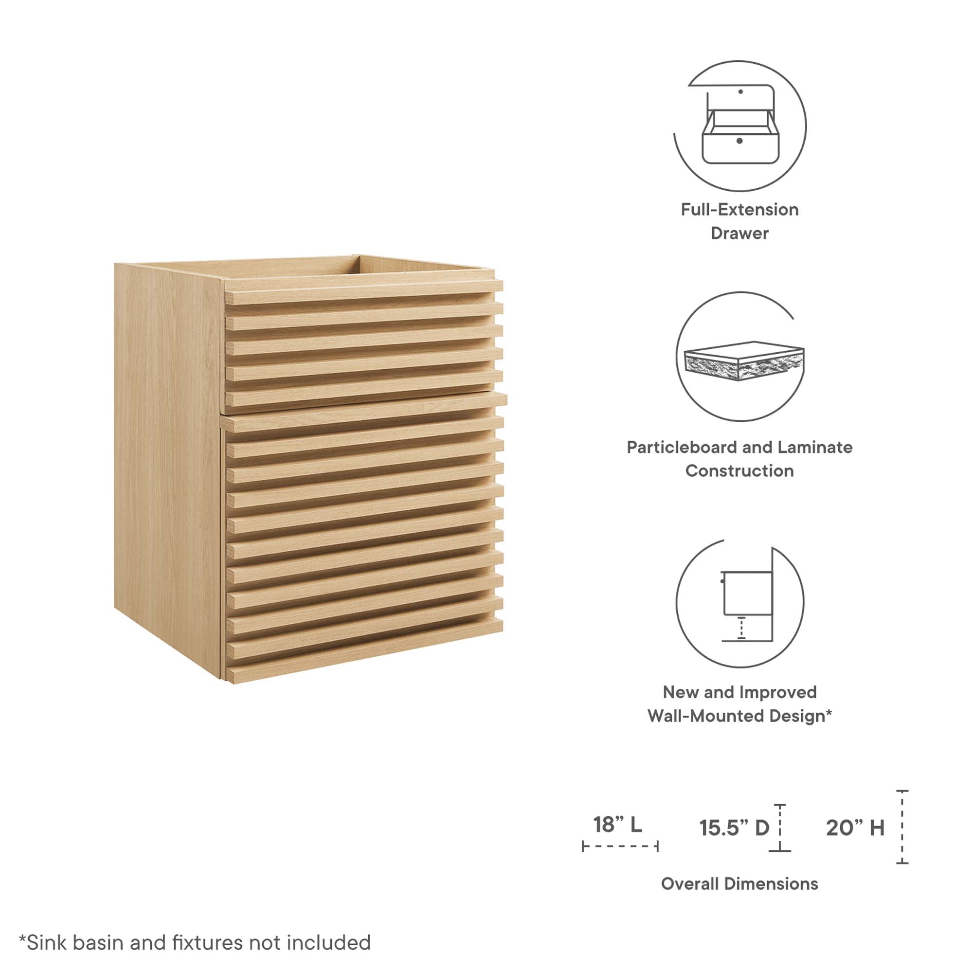 Render 18" Wall-Mount Bathroom Vanity Cabinet (Sink Basin Not Included)