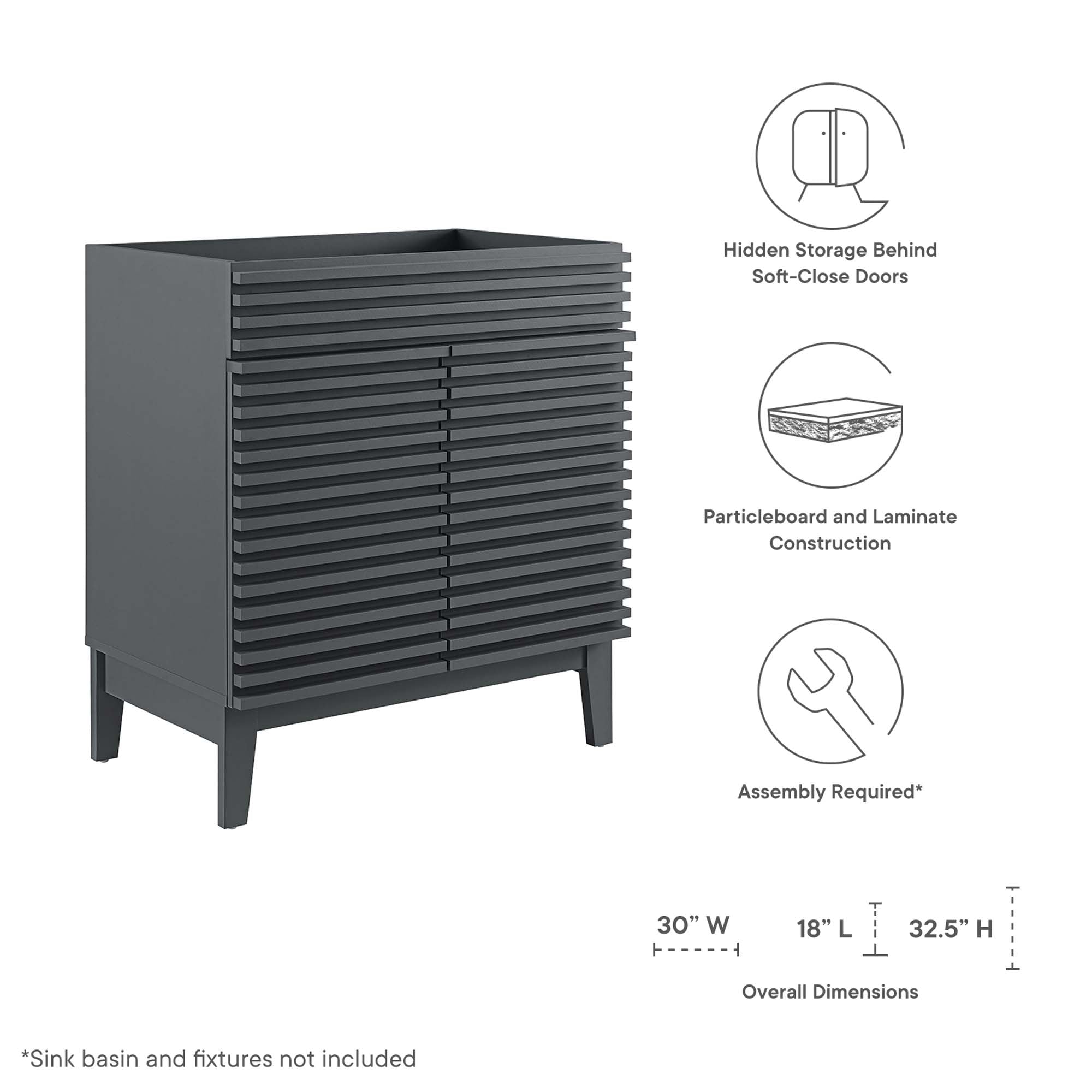 Render 30" Bathroom Vanity Cabinet (Sink Basin Not Included)