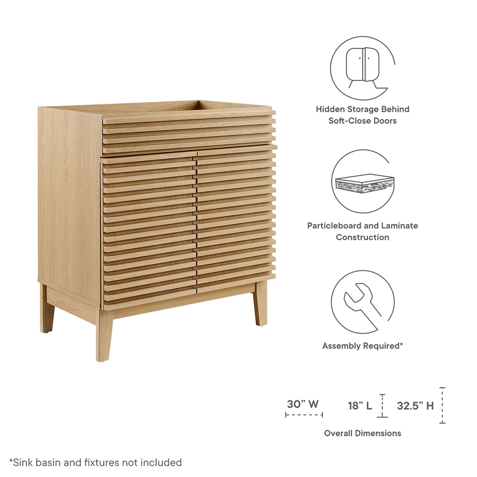 Render 30" Bathroom Vanity Cabinet (Sink Basin Not Included)