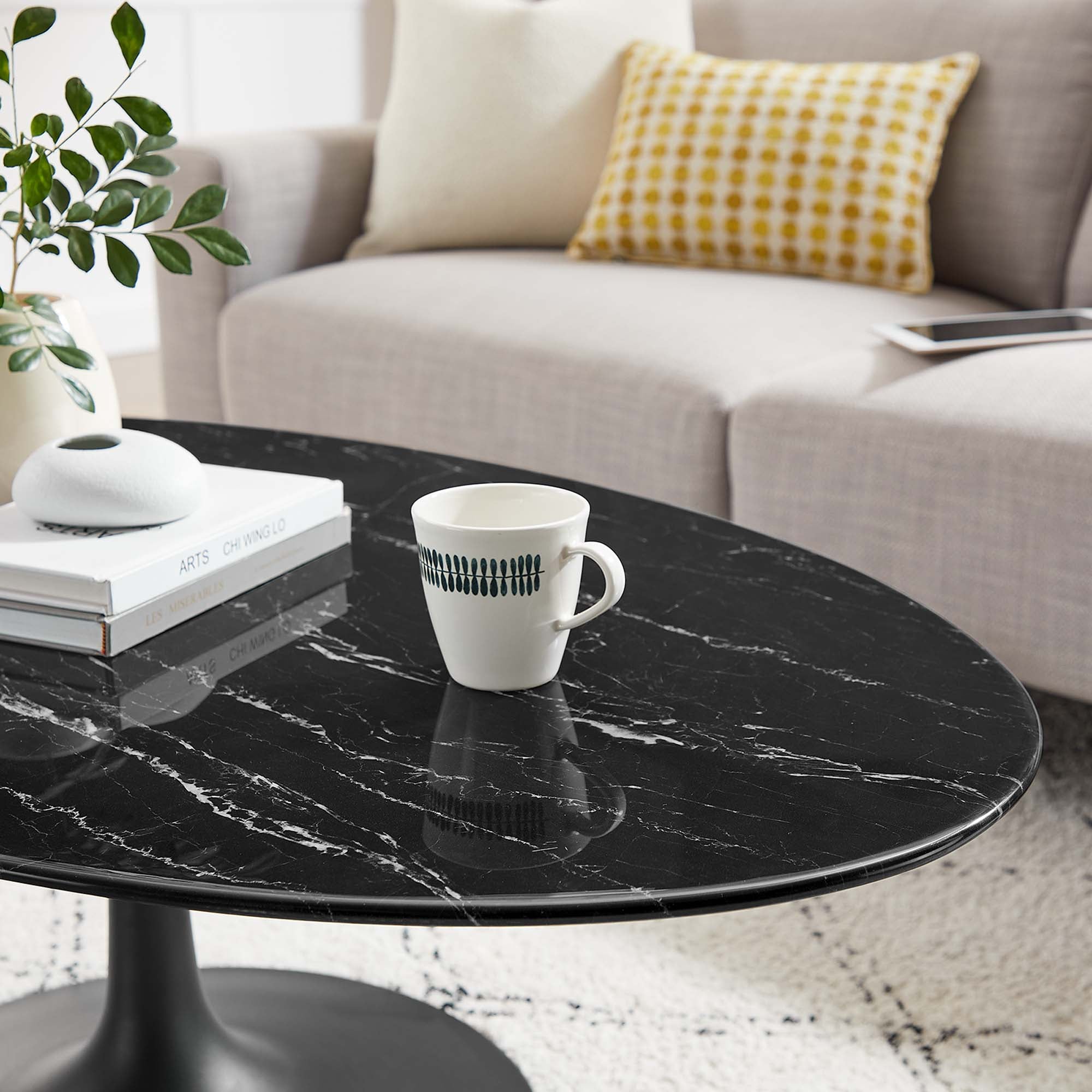 Lippa 48" Oval Artificial Marble Coffee Table