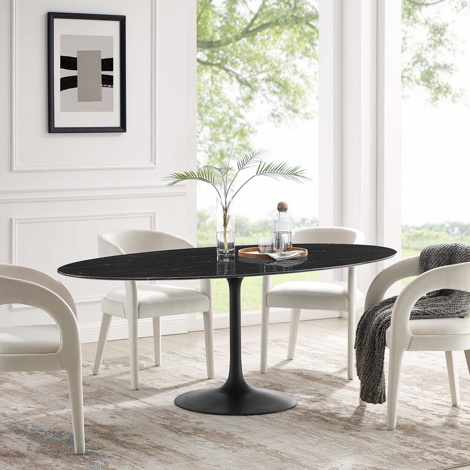 Lippa 78" Oval Artificial Marble Dining Table