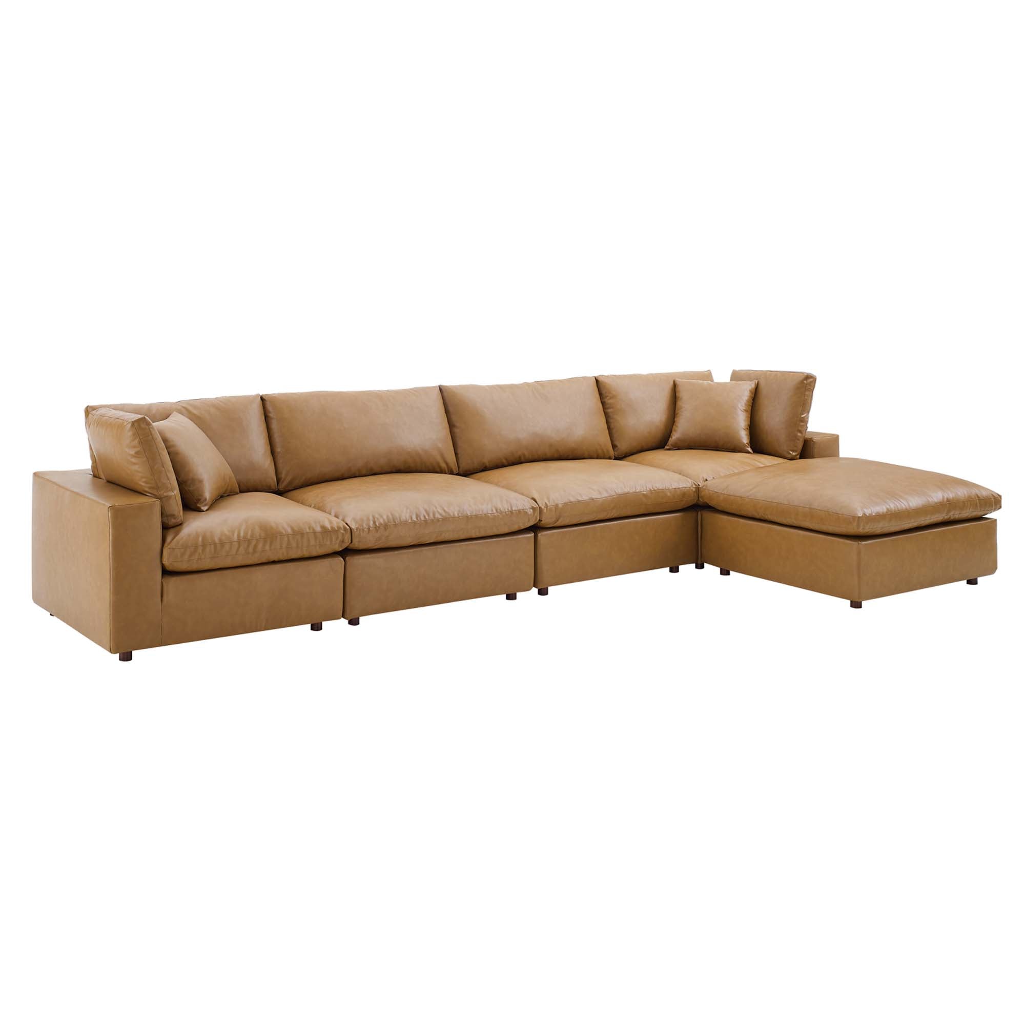 Commix Down Filled Overstuffed Vegan Leather 5-Piece Sectional Sofa