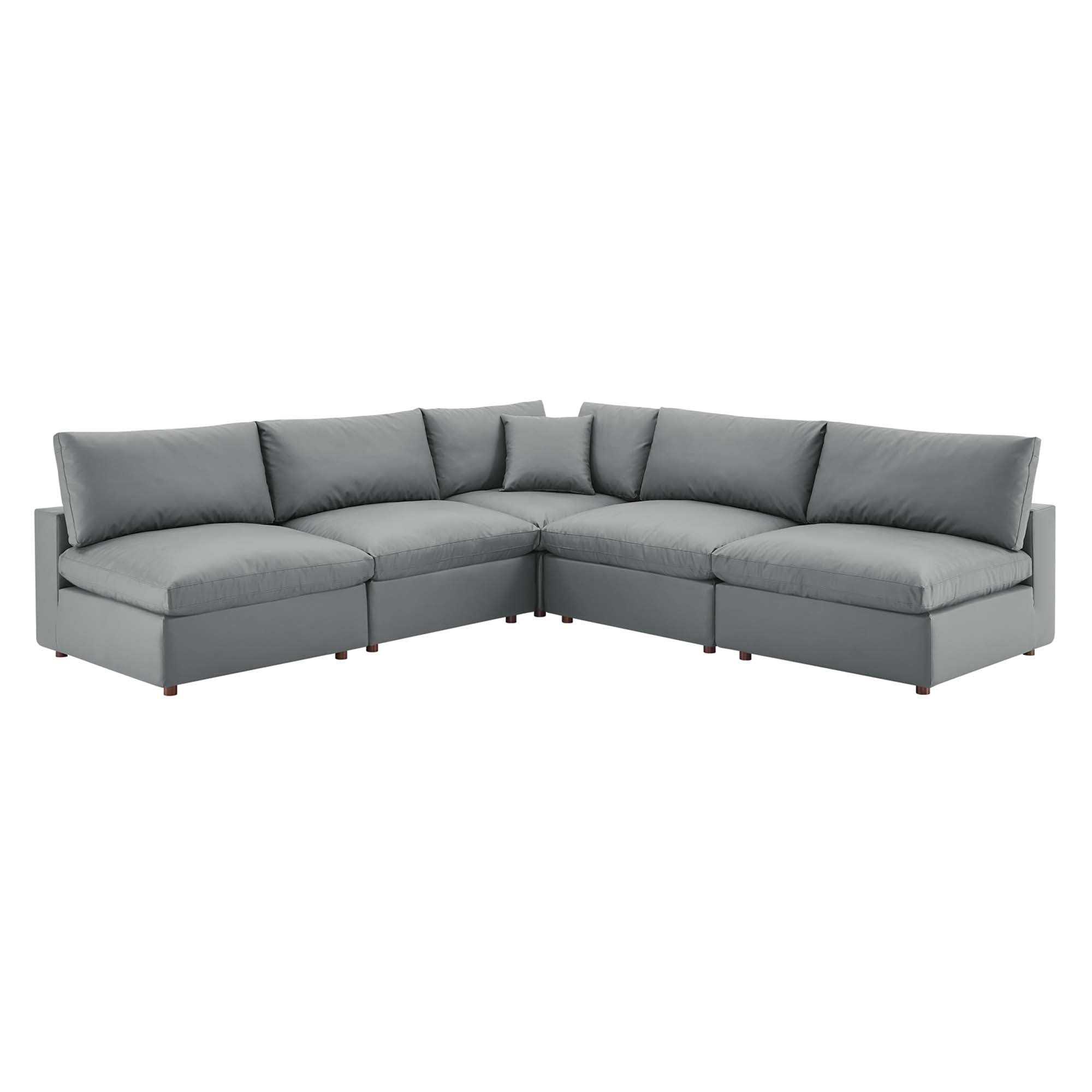 Commix Down Filled Overstuffed Vegan Leather 5-Piece Sectional Sofa