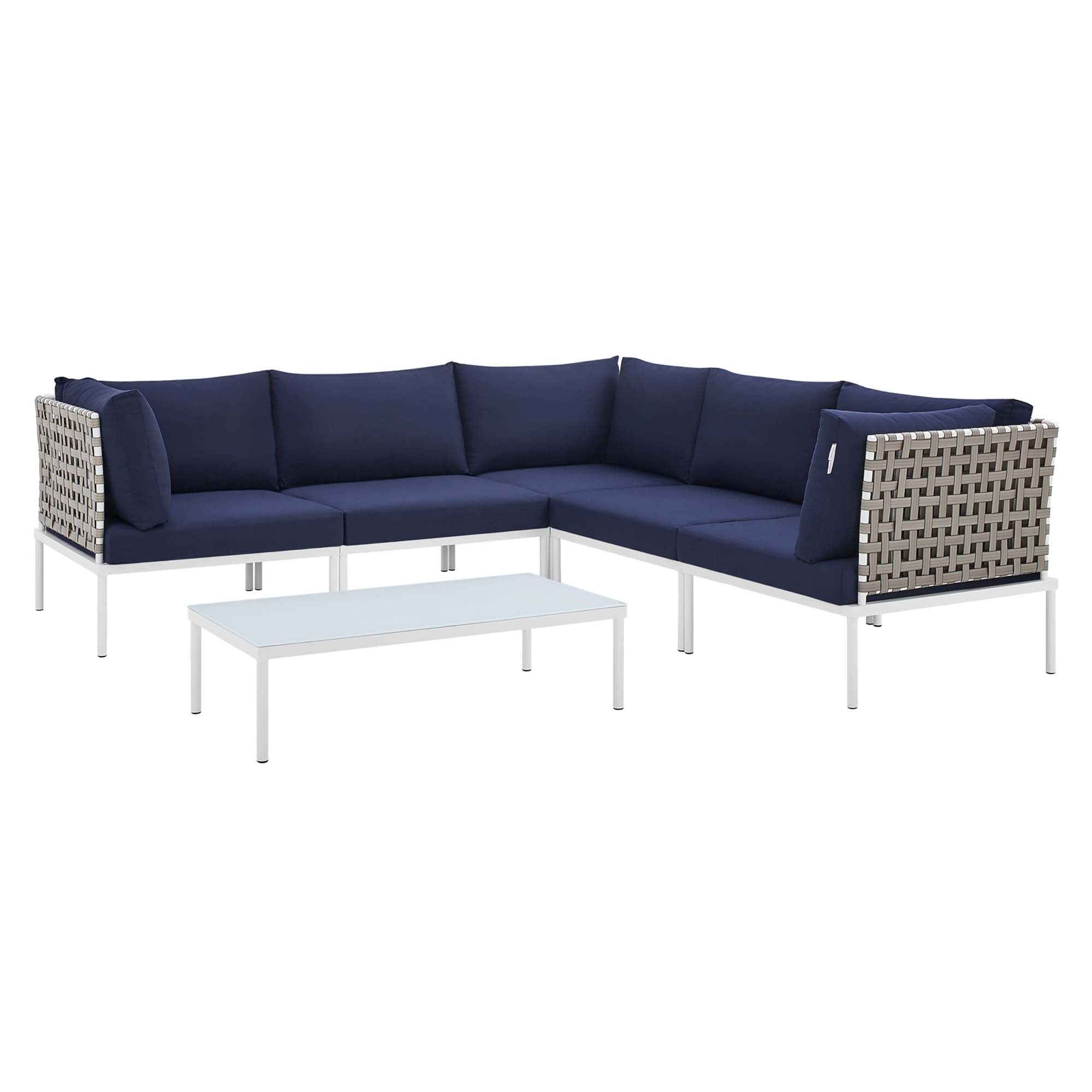 Harmony 6-Piece  Sunbrella® Basket Weave Outdoor Patio Aluminum Sectional Sofa Set