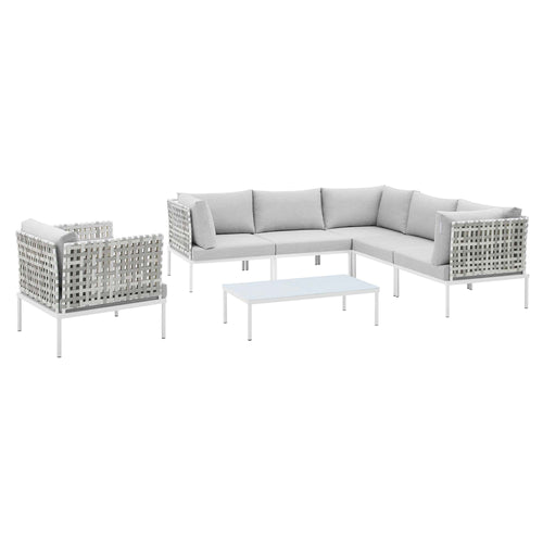 Harmony 7-Piece  Sunbrella® Basket Weave Outdoor Patio Aluminum Sectional Sofa Set