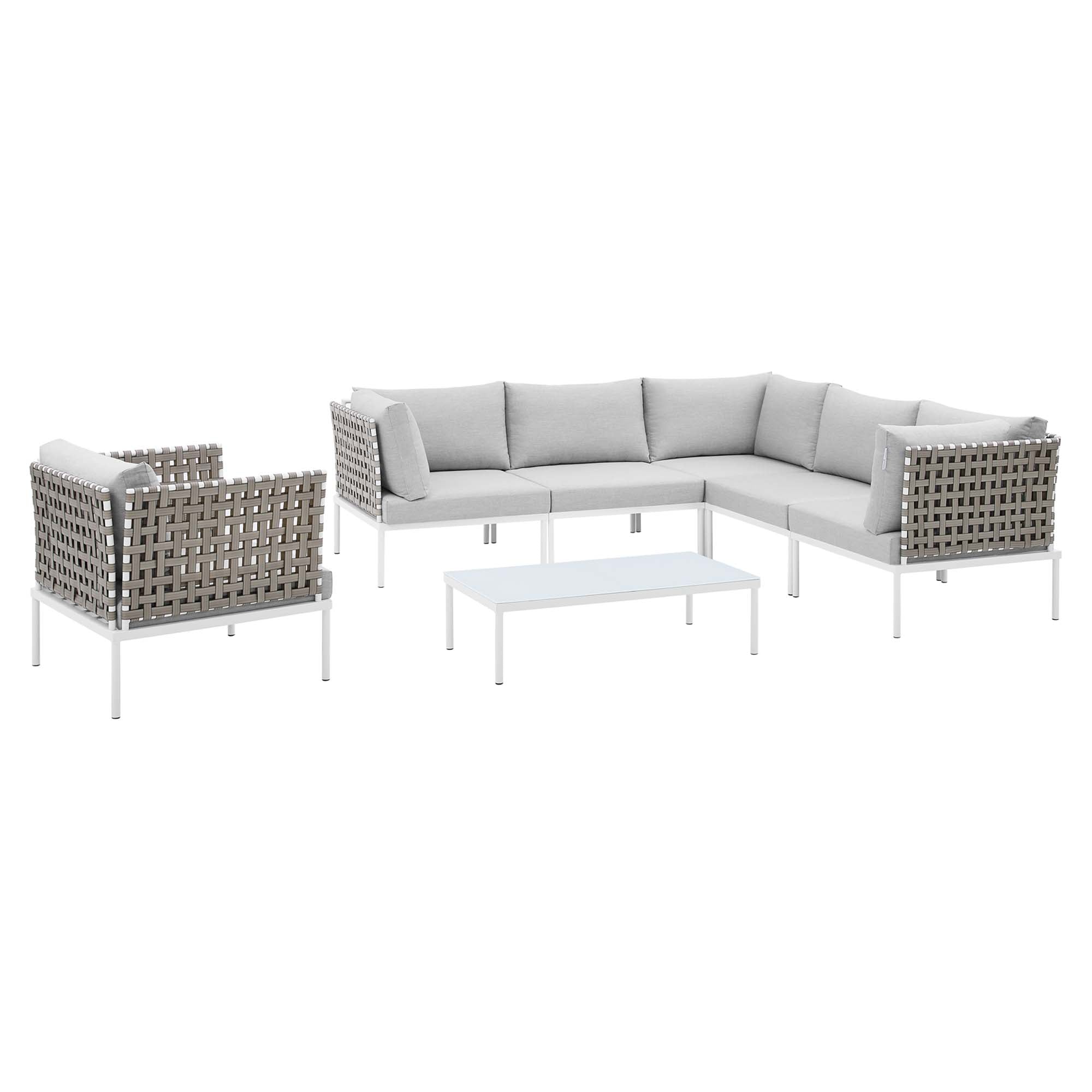 Harmony 7-Piece  Sunbrella® Basket Weave Outdoor Patio Aluminum Sectional Sofa Set